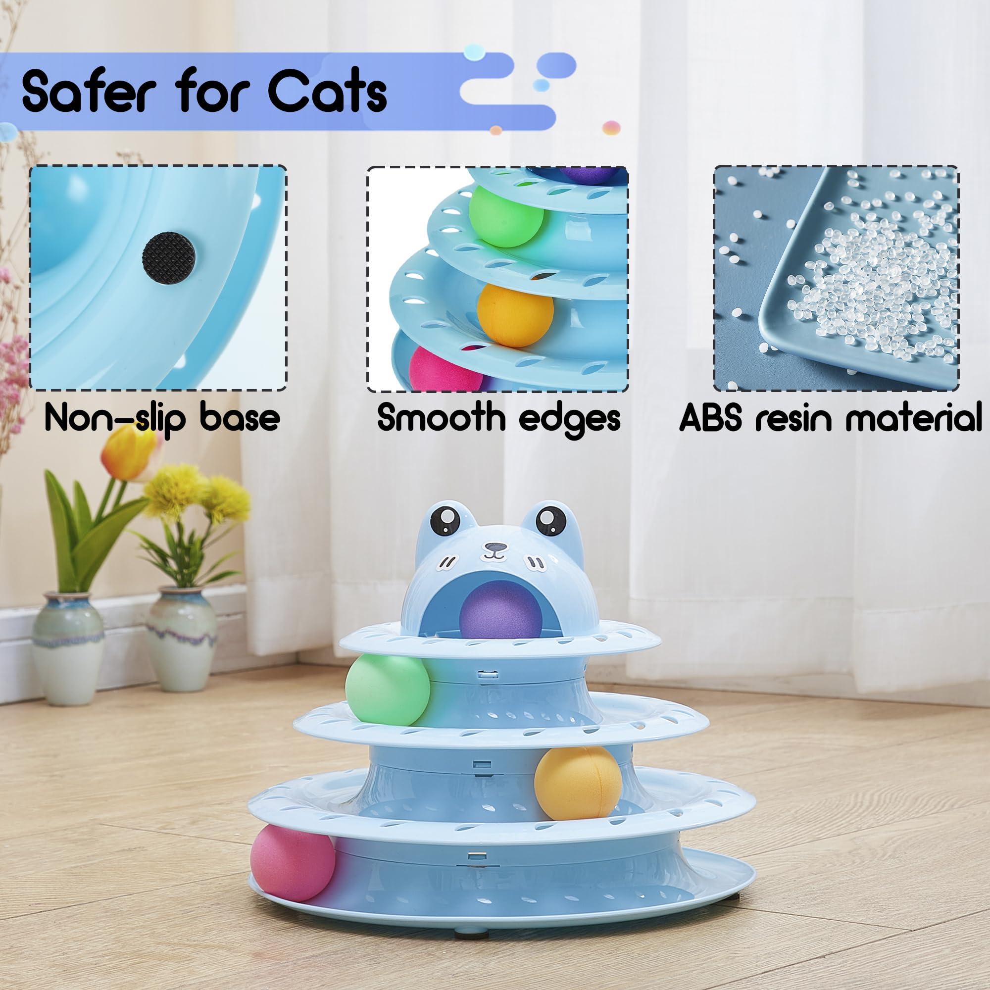 Gefryco 26-Piece Cat Toy Set with 4-Level Turntable & Colorful Balls - Interactive Puzzle Toys for Indoor Cats, Self-Play Kitten Exercise Track - Perfect for Playtime & Mental Stimulation (Blue)