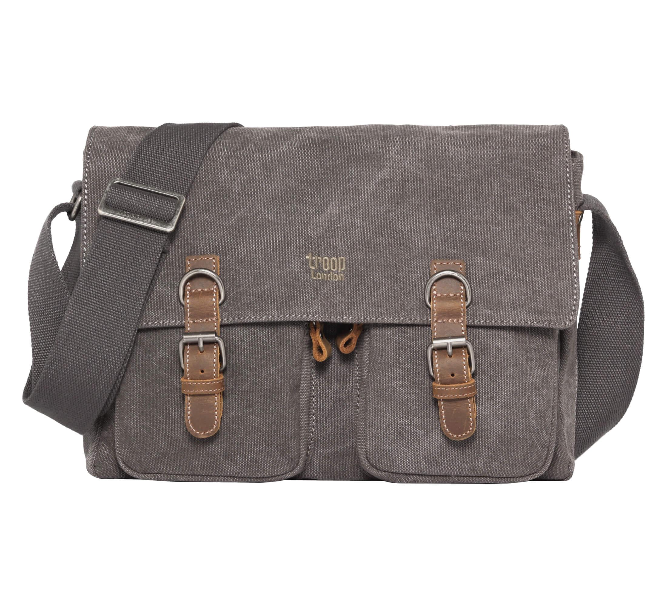 TRP0210 Troop London Classic Canvas Messenger Bag for Men & Women - Durable Waterproof Crossbody Bag for Work, Travel & School - Stylish Laptop Briefcase with Adjustable Strap