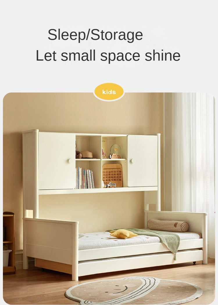 Solid Poplar Wood Kids Storage Bed - White Single Bed Frame with Underbed Drawers for Bedroom Organization & Space Saving