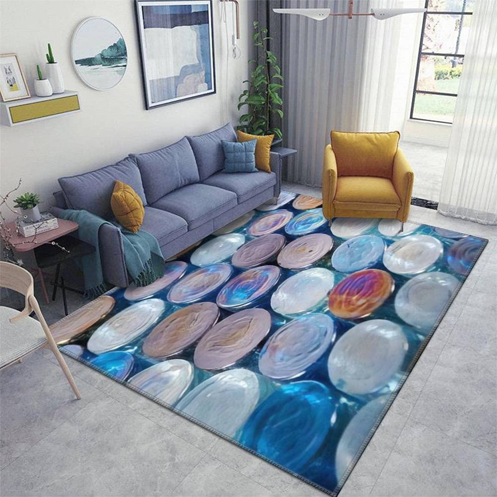 Iridescent Blue Glass Tiles Multi-Colored Non-Slip Soft Area Rug - Indoor/Outdoor Floor Mat for Living Room, Nursery, Yoga & Entryway
