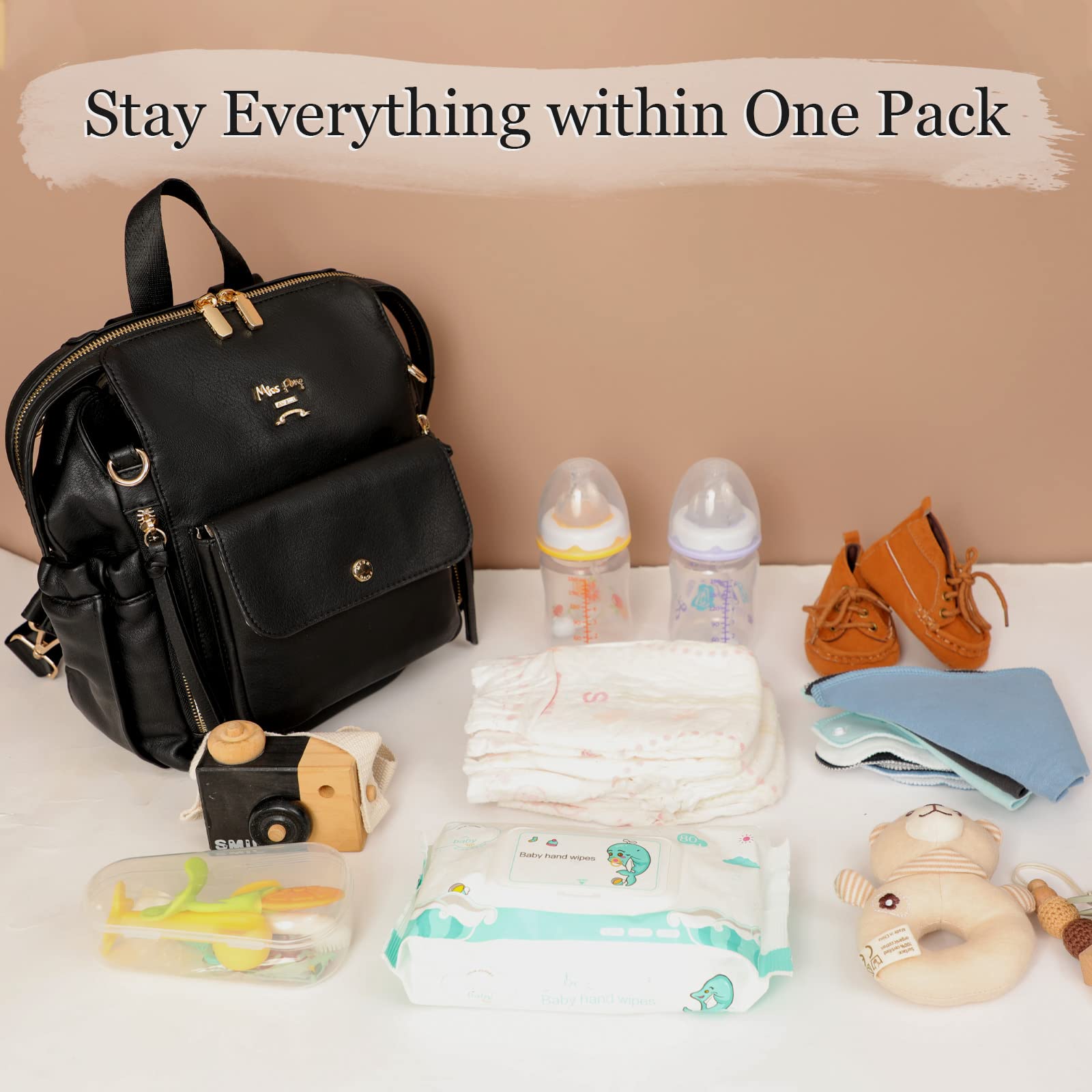 Miss Fong Genuine Leather Mini Diaper Bag Backpack - Stylish Small Crossbody Purse with Pacifier Holder Case - Perfect for Moms, Travel & Everyday Use
