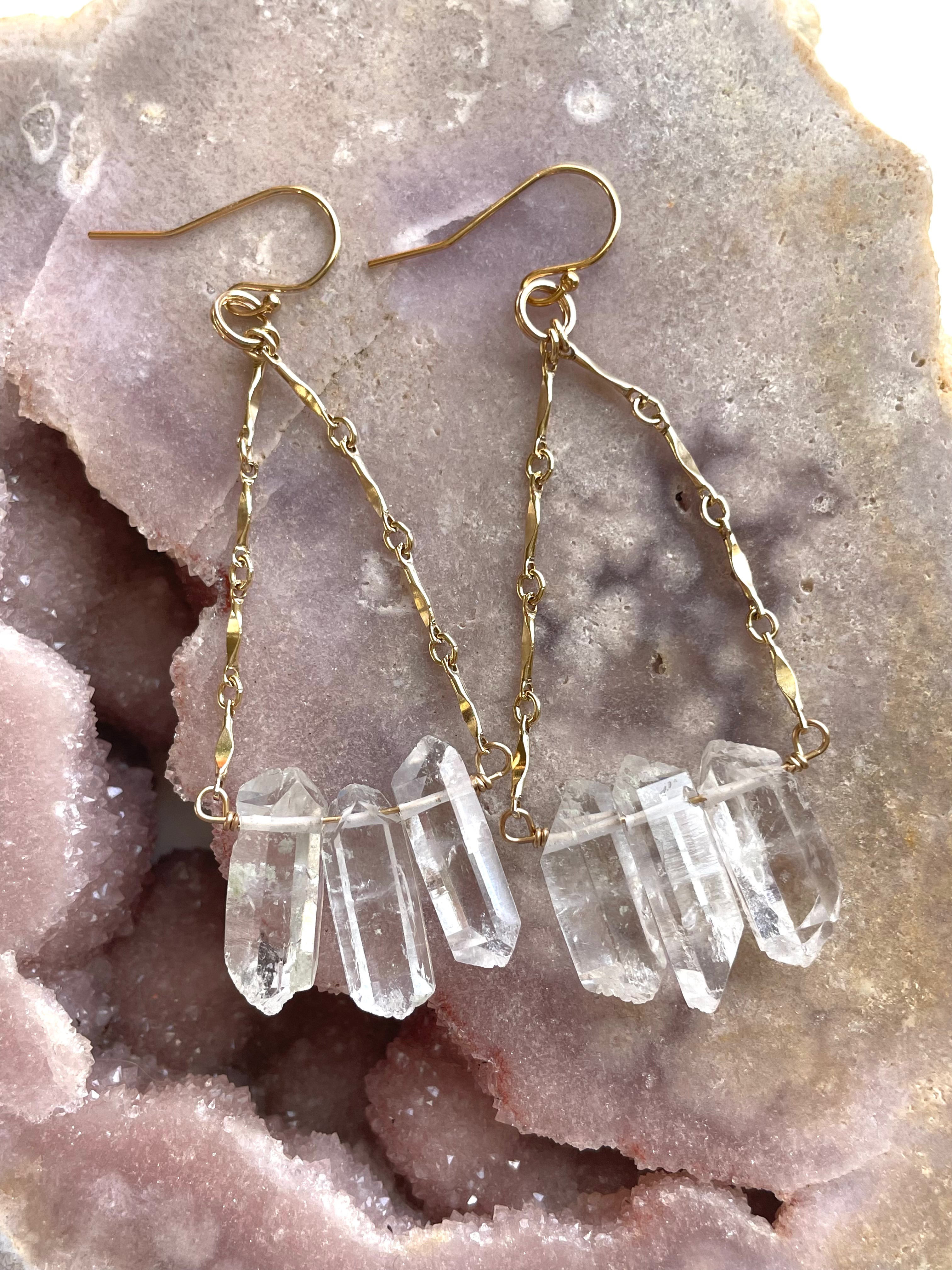 Natural Clear Quartz Raw Crystal Earrings for Women - Healing Stone Jewelry for Meditation, Yoga & Spiritual Gifts