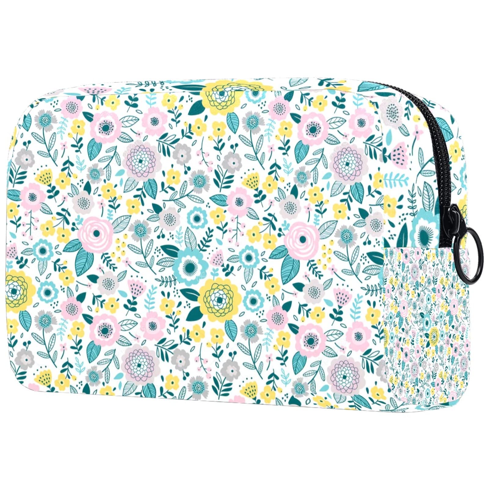 Professional Travel Makeup Bag with Brush Holder - Portable Cosmetic Organizer for Women, Small Floral Design, Perfect for Vacation, Gym & Daily Storage