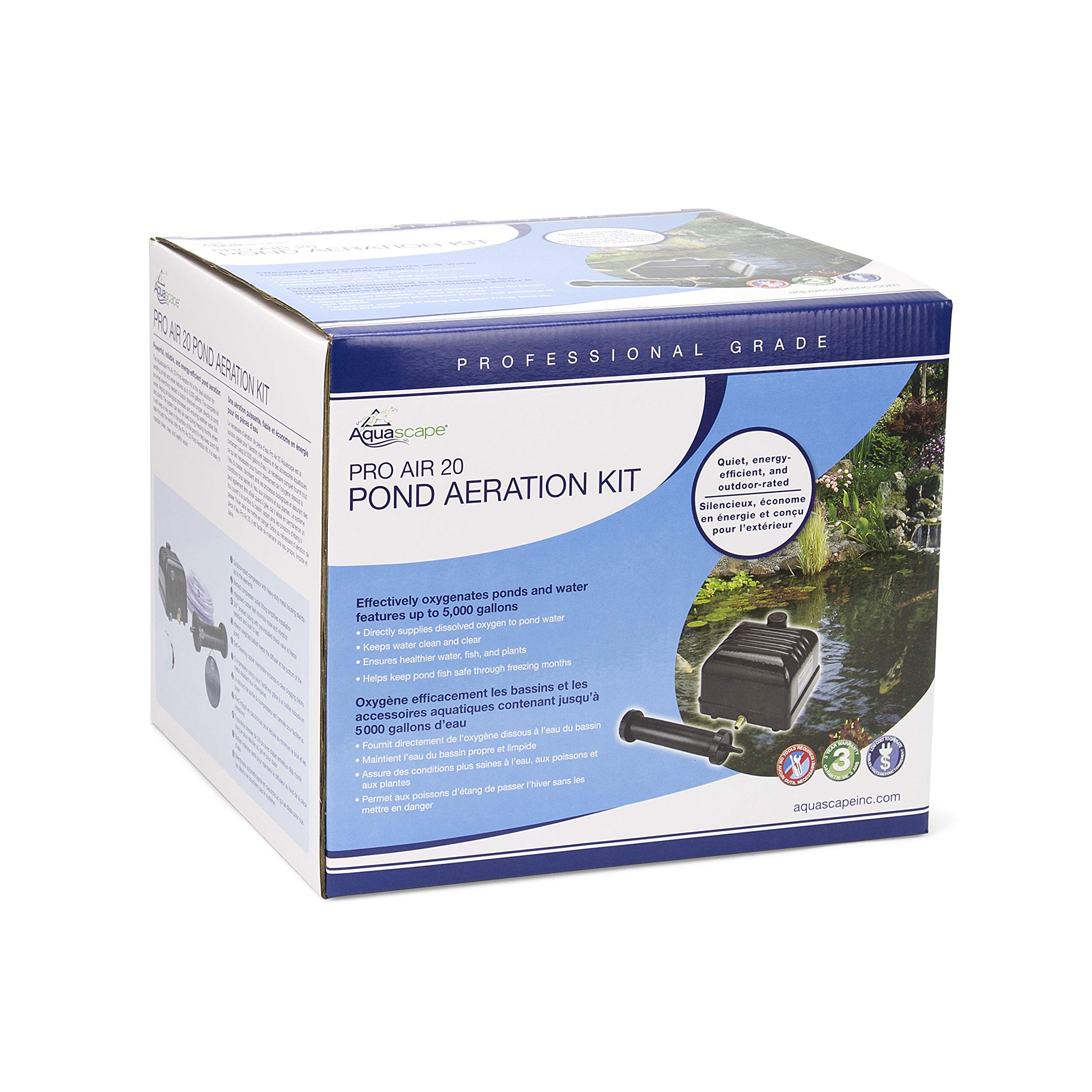 Aquascape Pro Air 20 Pond Aerator and Aeration Kit with Tubing & Self-Cleaning Diffuser - Outdoor Rated (Model 61009) | Oxygenates Water for Healthy Fish & Plants | Perfect for Garden Ponds, Koi Ponds & Water Features