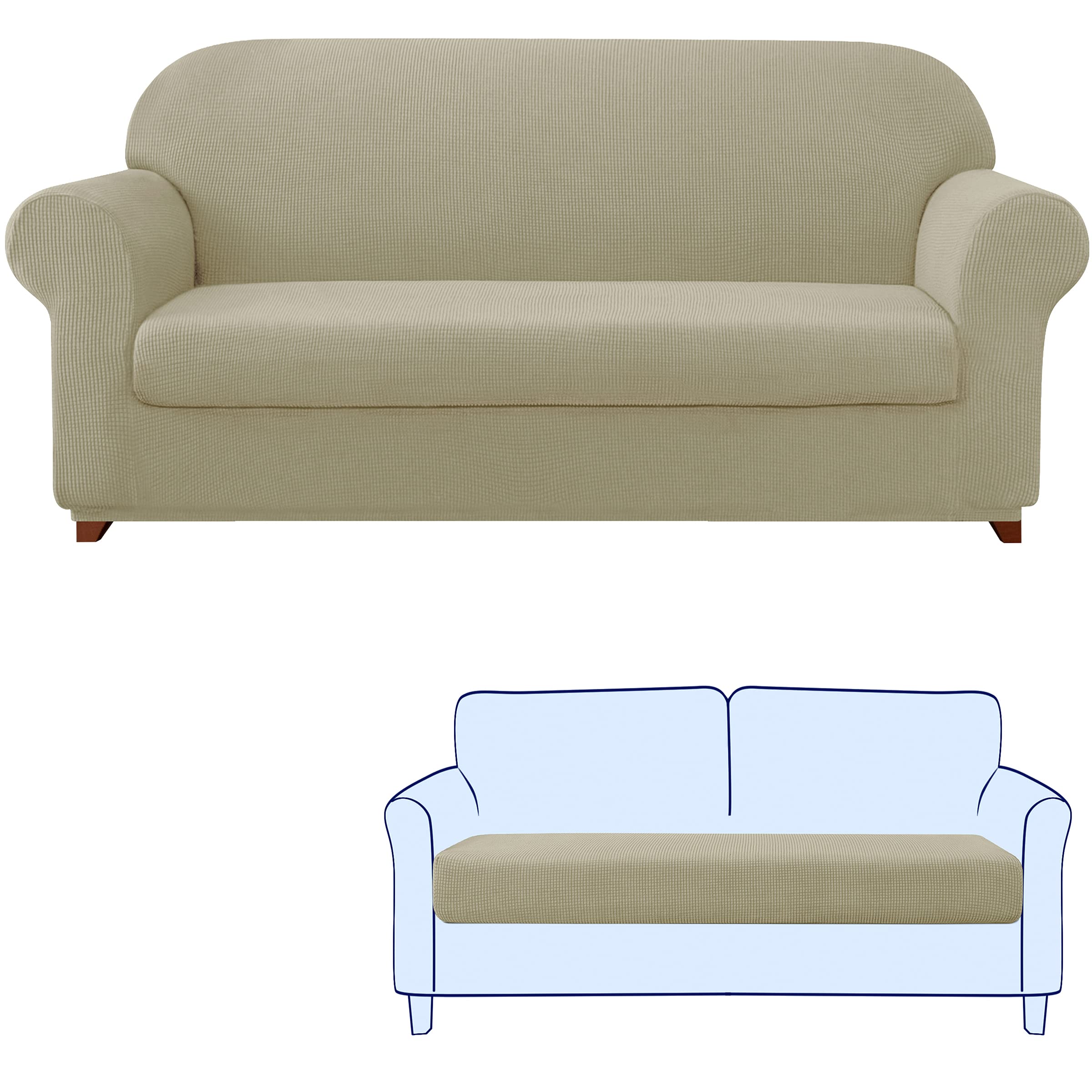 SUBRTEX 2-Piece Stretch Sofa Cover Set - Elastic Couch Slipcovers & Cushion Protector for Living Room Furniture Protection | Fits Most Couches, Easy to Install & Wash | Perfect for Pets, Kids & Home Decor
