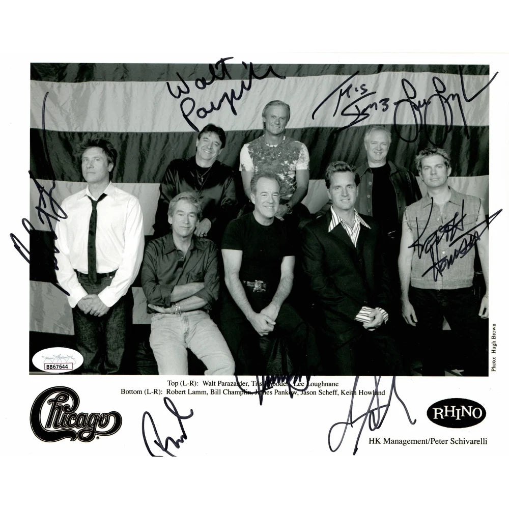 Chicago Band Autographed 8x10 Photo - JSA Certified Framed Collectible with Lamm, Parazaider, Pankow +5 Signatures - Perfect for Music Memorabilia Displays & Fan Gifts
