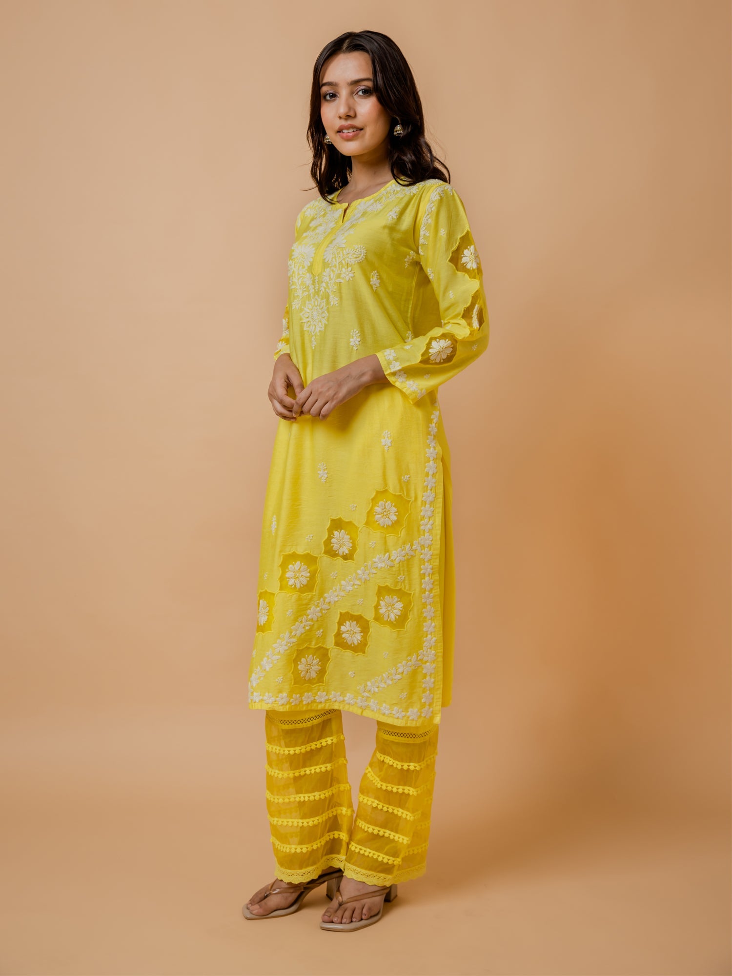 Fizaa Yellow Chikankari Chanderi Silk Kurta Set for Women | Traditional Indian Ethnic Wear | Perfect for Festivals, Weddings & Special Occasions