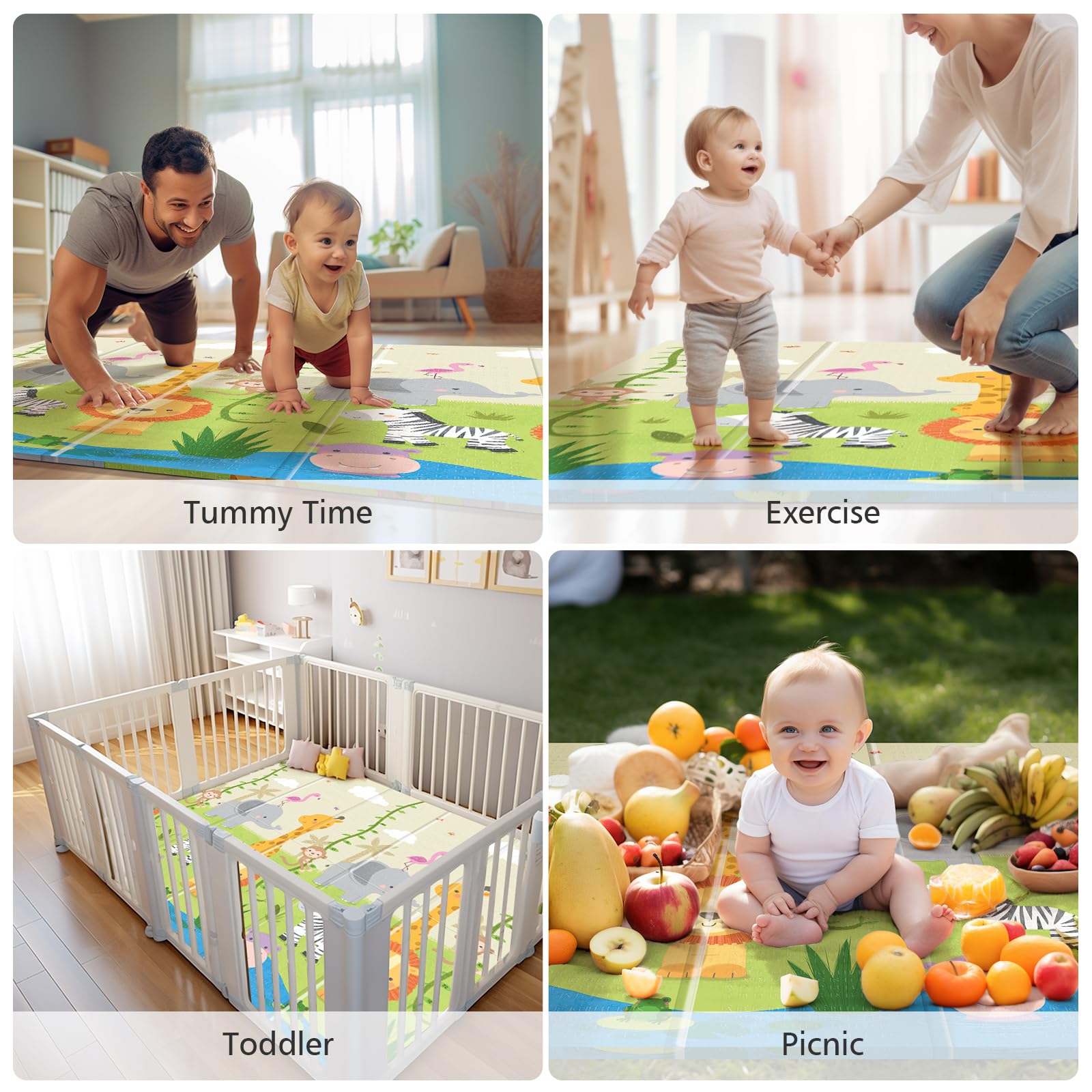 Non-Slip Baby Play Mat - 59x59 Inch Thick Foldable Crawling Mat for Infants & Toddlers - Perfect for Tummy Time & Learning Activities