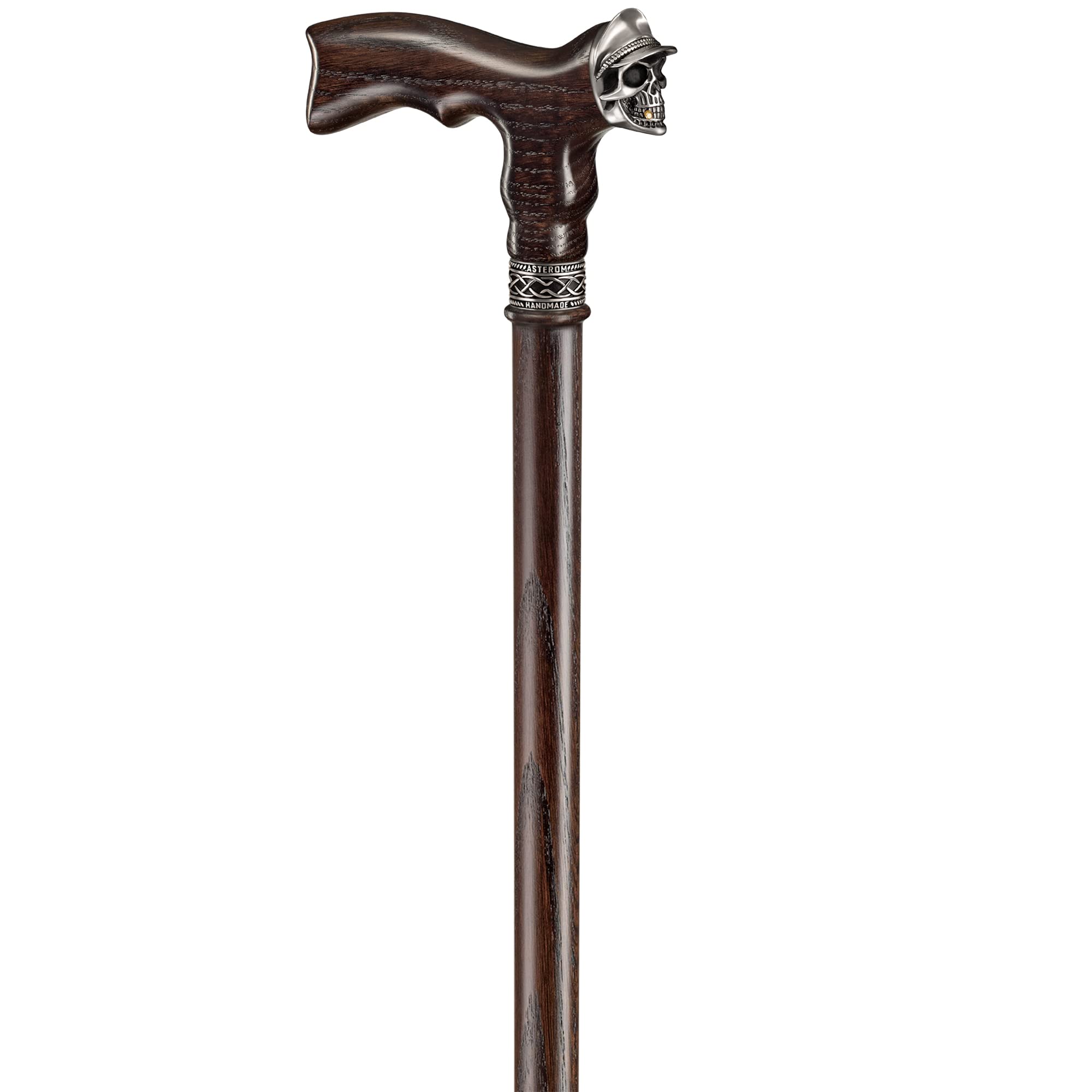 Handmade Gothic Skull Walking Cane for Men & Women - Stylish Wooden Walking Stick with Soldier Design - Perfect for Cosplay, Halloween, Steampunk Fashion & Mobility Support