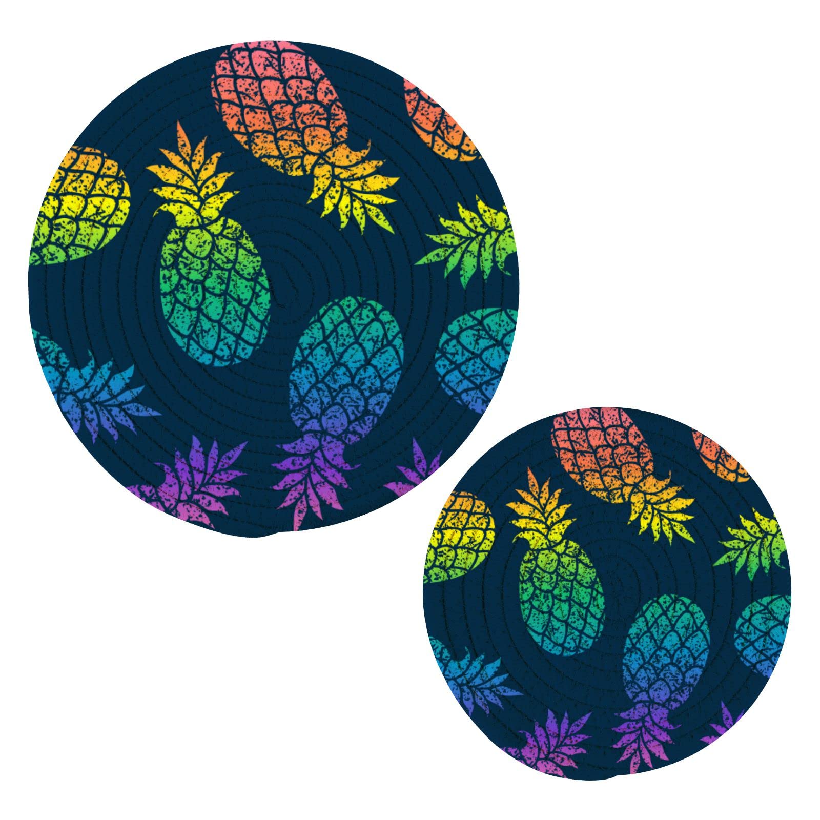 2PCS Heat Resistant Abstract Pineapple Pot Holders & Trivets Set - Thread Woven Kitchen Potholders for Hot Pans, Bowls & Teapots - Perfect for Cooking, Baking & Home Decor