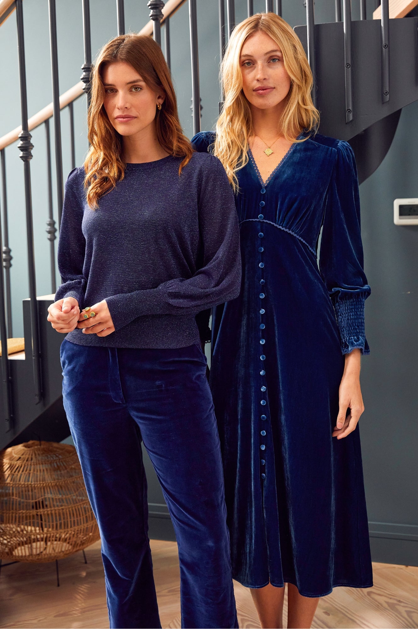 Long Sleeve Velvet Sally Anne Dress in Blue Sapphire | Elegant Winter Party Dress for Women | Perfect for Holiday Gatherings & Formal Events