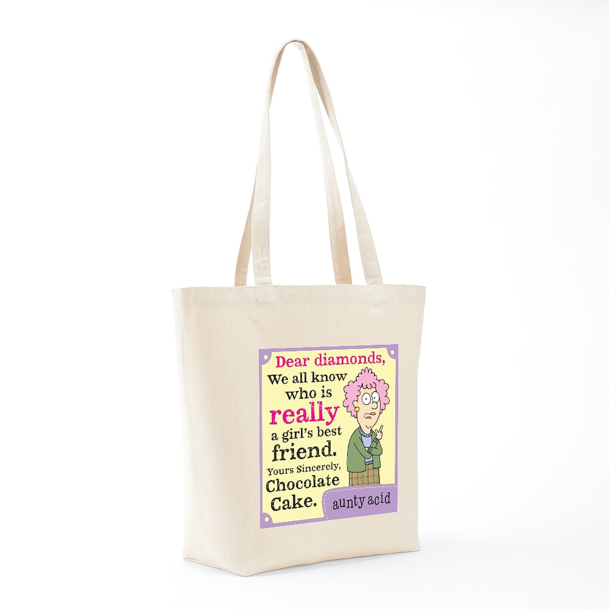 **Aunty Acid: Dear Diamonds Natural Canvas Tote Bag - Reusable Shopping Bag for Women, Groceries, Beach & Everyday Use**