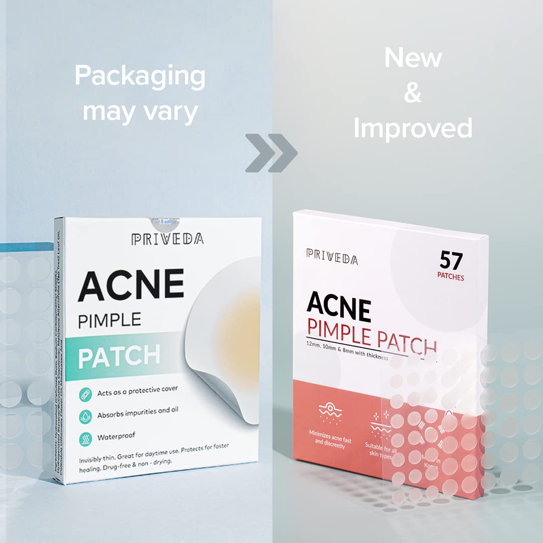 PRIVEDA Acne Pimple Patch - 57 Hydrocolloid Patches for Face (8mm/10mm/12mm) | Korean Made, Waterproof Spot Treatment for Overnight Healing | Perfect for Teen & Adult Acne, Whiteheads & Blackheads