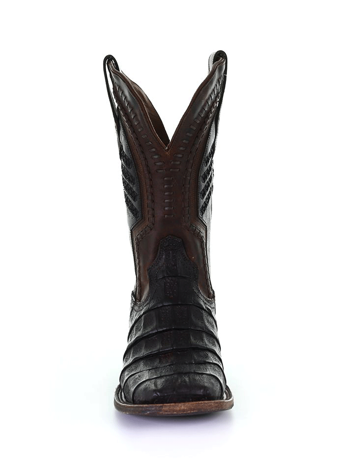 Men's Corral A3878 Square Toe Caiman Boots - Oil Brown with Embroidery & Woven Design | Western Cowboy Boots for Rodeo, Country Dancing & Casual Wear