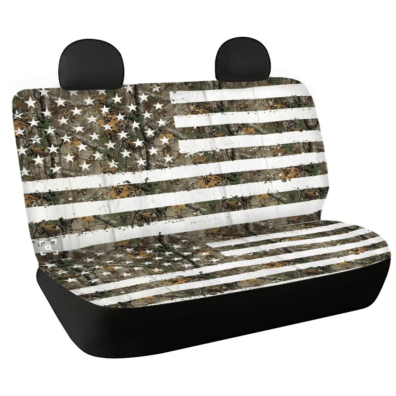 Suobstales Camouflage American Flag Car Seat Cover - Stretchable Bench Seat Protector for Cars, Trucks & SUVs | Dog & Kid Friendly Back Seat Cover | Durable Saddle Blanket Style | Perfect for Road Trips, Camping & Outdoor Adventures (Green Camo)
