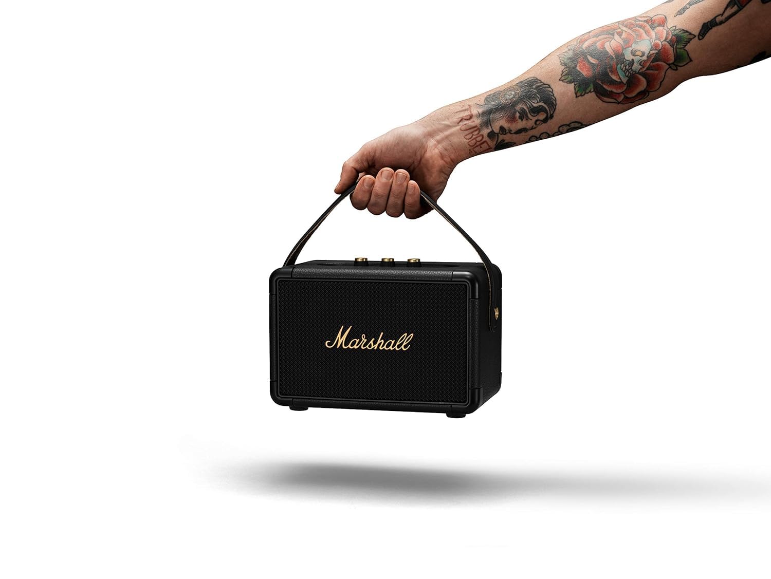 Marshall Kilburn II Portable Bluetooth Speaker - Wireless, Waterproof, Premium Sound - Black & Brass Finish | Perfect for Outdoor Adventures, Beach Parties & Home Entertainment