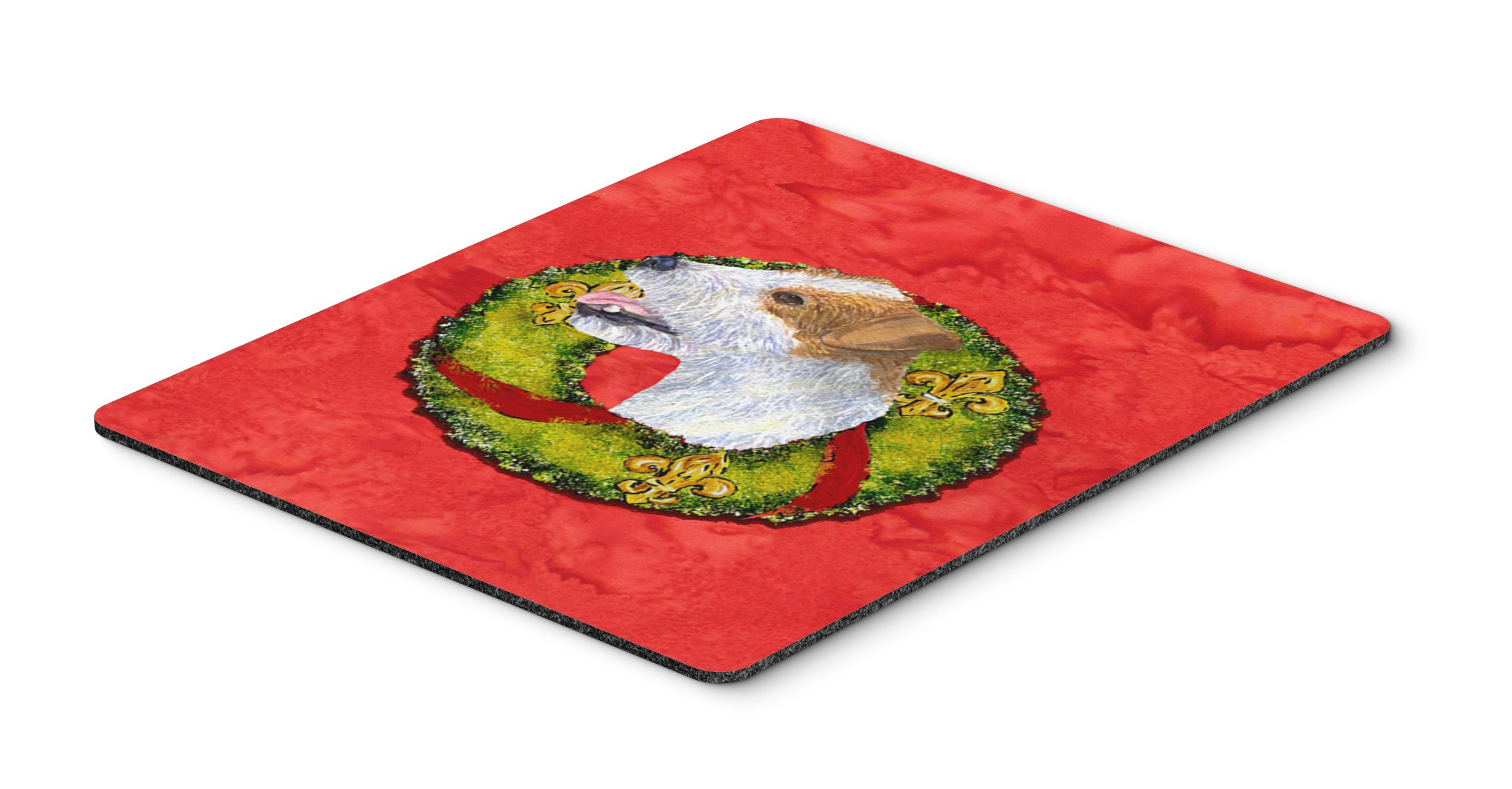 Jack Russell Terrier Christmas Wreath Mouse Pad - Large Washable Desk Mat for Home Office, Gaming & Computers | Holiday Decor Mousepad & Hot Pad Trivet for Kitchen | Perfect Gift for Dog Lovers