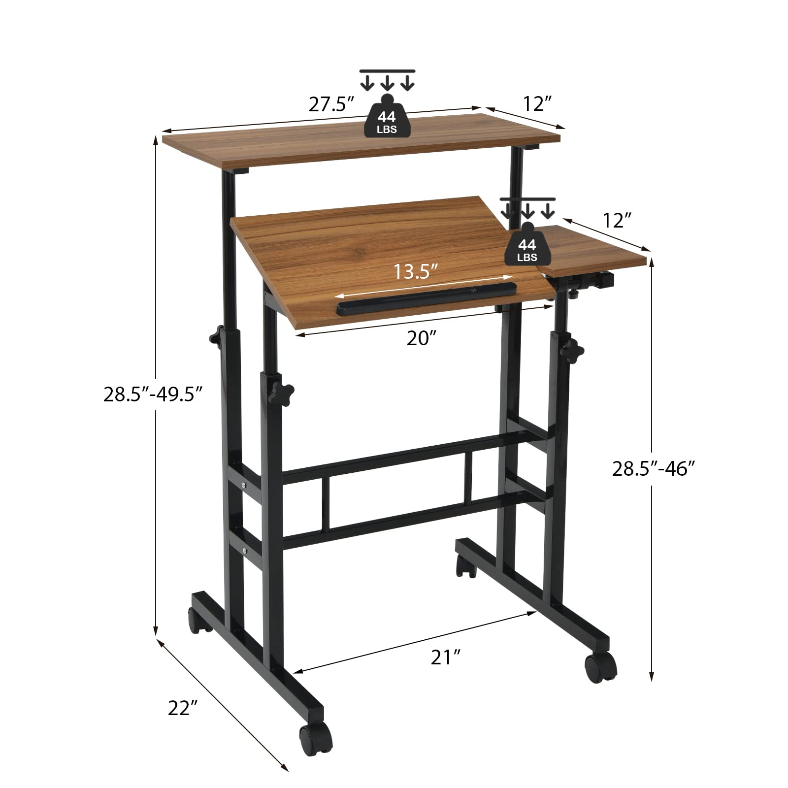 Tangkula Adjustable Height Mobile Standing Desk - Sit Stand Workstation with Tilting Tabletop & Wheels for Home Office, Rolling Laptop Cart (Walnut) | Perfect for Remote Work, Small Spaces & Ergonomic Workspaces