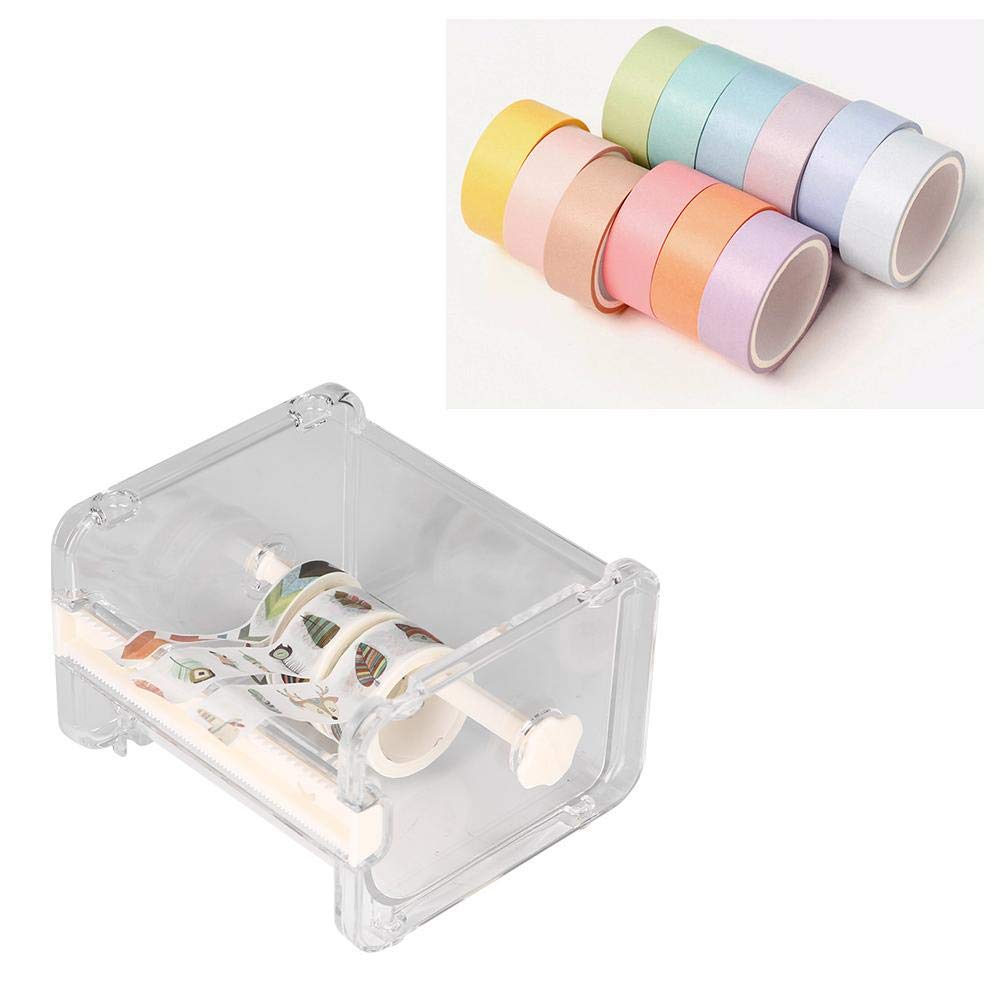 Hilitand Clear Plastic Washi Tape Dispenser - Transparent Tape Cutter & Roll Holder for Office, School, Crafting & Scrapbooking (White) - Perfect for Organizing Desk Supplies, Gift Wrapping & DIY Projects