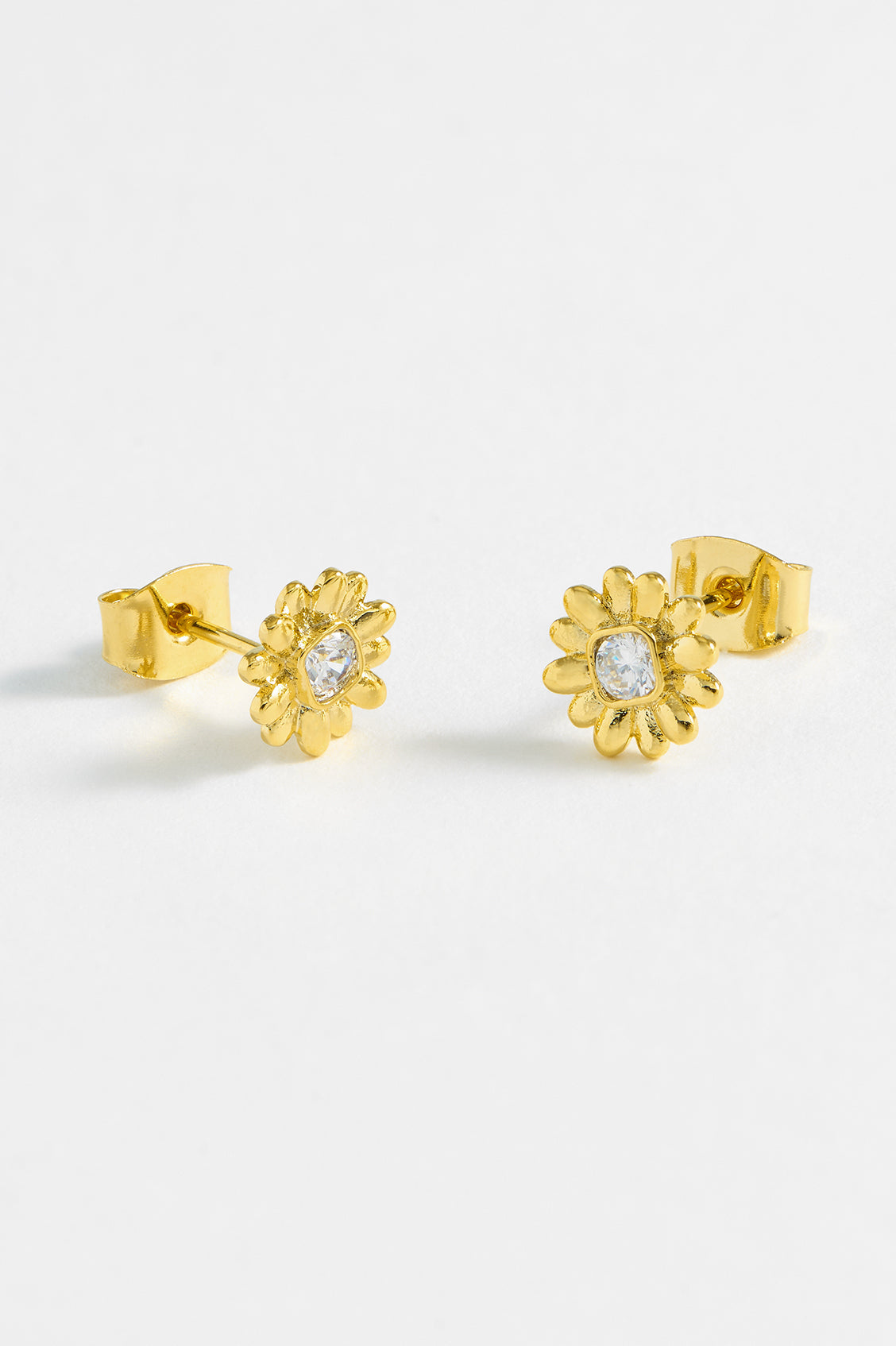 CZ Flower Stud Earrings EBE5591G - Elegant Cubic Zirconia Floral Design for Women, Perfect for Weddings, Parties & Everyday Wear