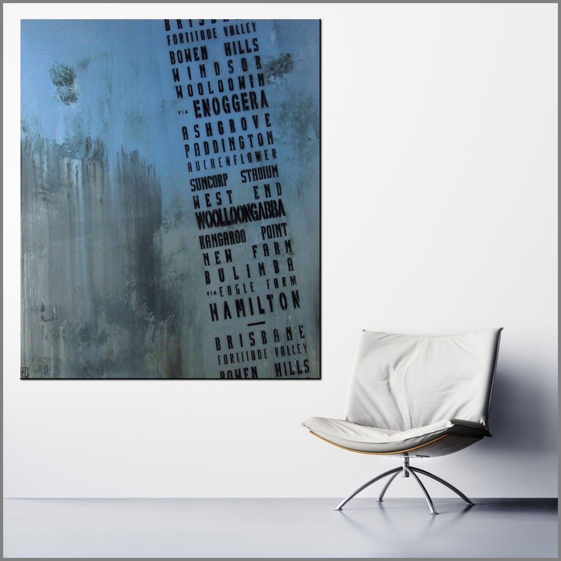 Next Stop New Farm 120cm x 100cm Blue Pop Art Canvas Painting - Modern Wall Decor for Living Room, Bedroom & Office