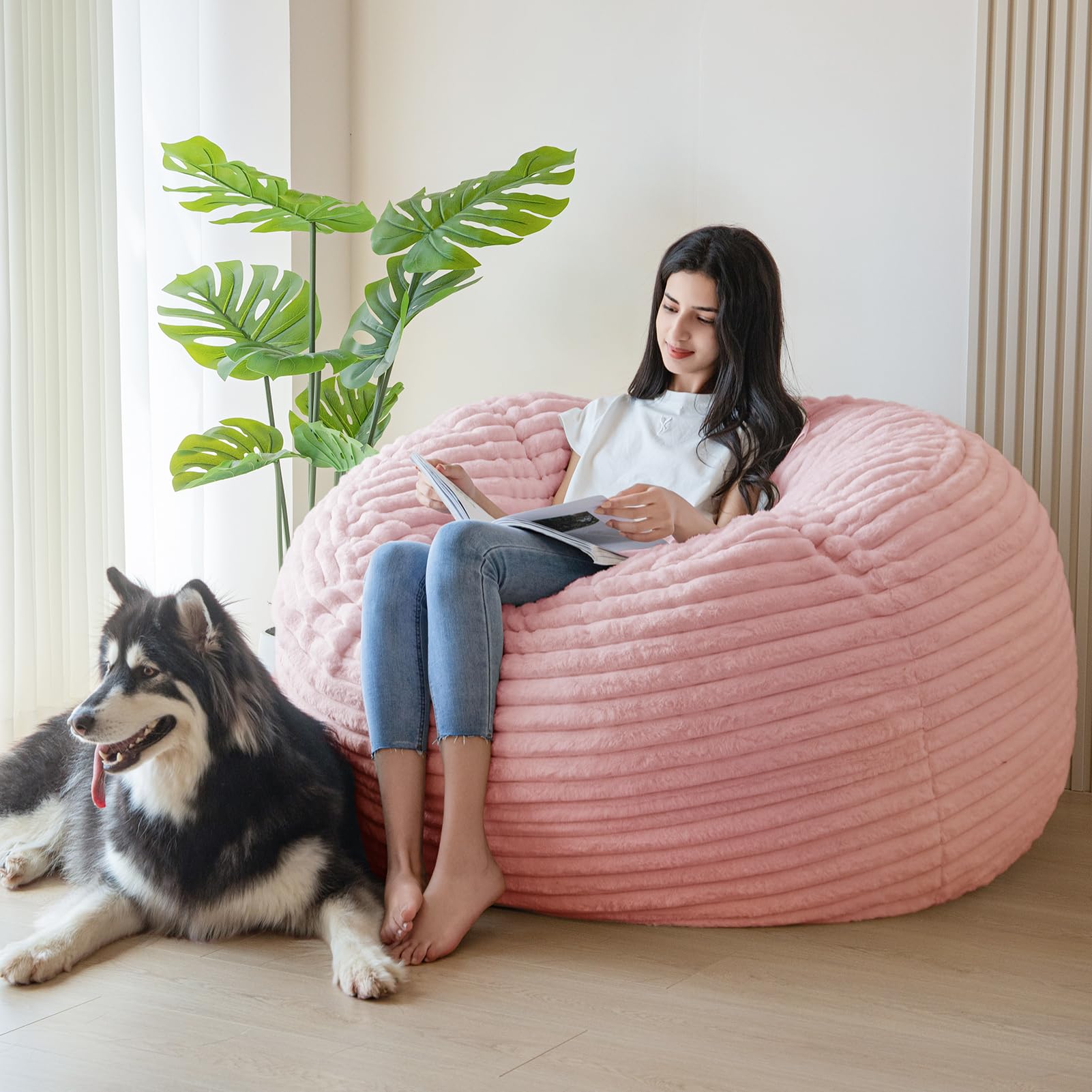 MAXYOYO Giant Bean Bag Chair Bed for Adults - Convertible Beanbag from Lazy Chair to Floor Mattress, Large Floor Sofa Couch with High-Density Foam Filling, Machine Washable Cover - Perfect for Living Room, Bedroom, Game Room & Dorm Relaxation