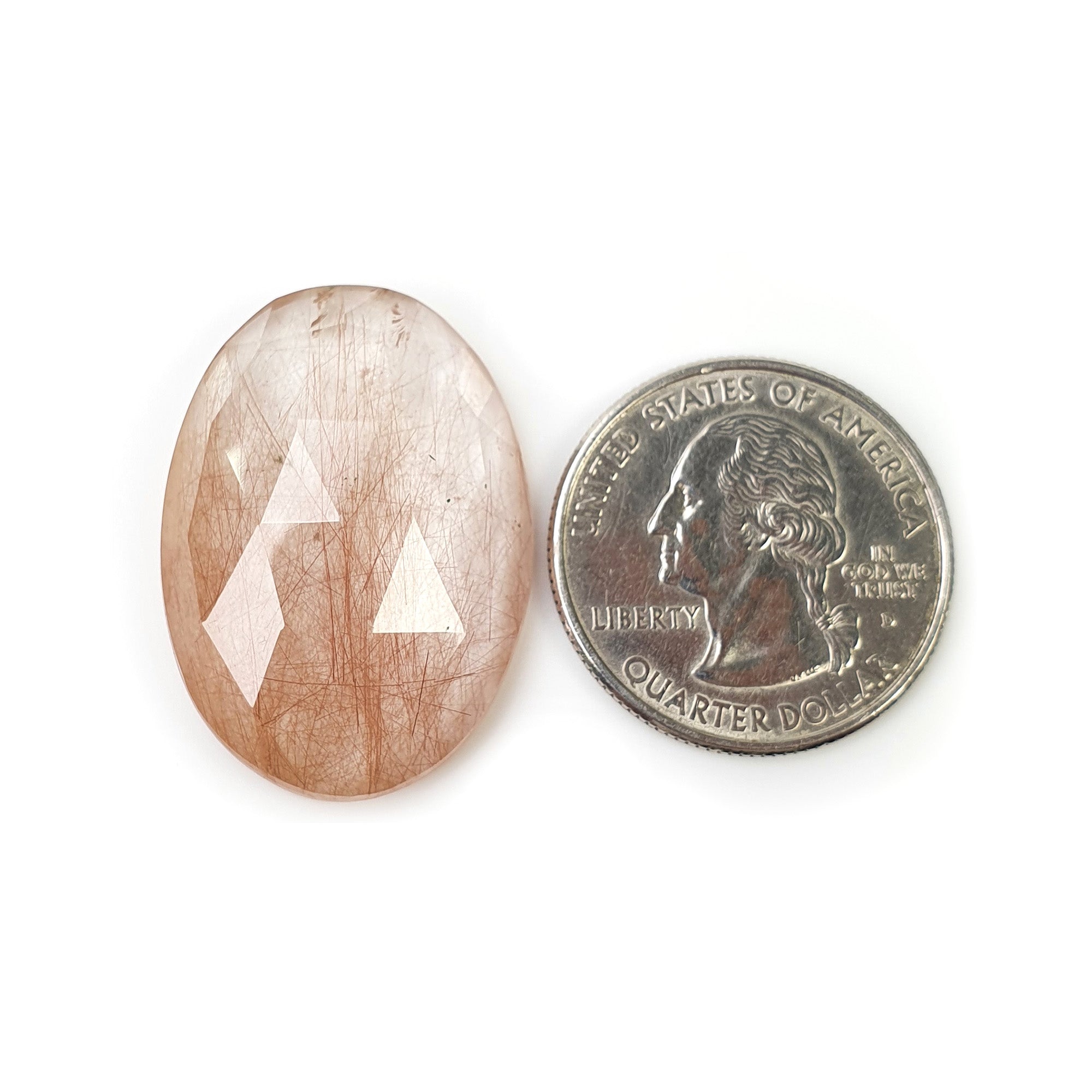 Natural Brown Rutile Quartz Gemstone - 38.50cts Oval Rose Cut (31x22mm) | Untreated & Unheated | Jewelry Making, Crystal Healing, Collection | With Video