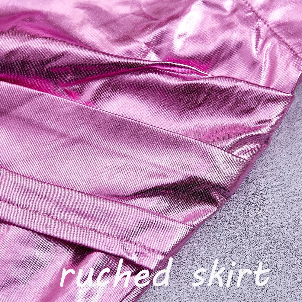 Sparkly Metallic PU Faux Leather Ruched Mini Skirt for Toddler Girls | Shiny Party Dress Skirt with Matching Headband | Perfect for Birthday Parties, Photo Shoots & Special Occasions