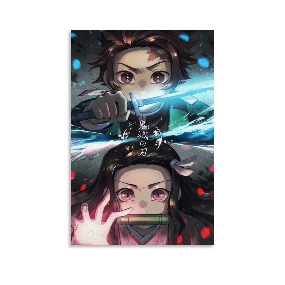 Demon Slayer Tanjiro and Nezuko Canvas Wall Art - Anime Poster Decorative Painting for Living Room & Bedroom - 12x18 Inches (30x45cm) - Perfect for Anime Fans, Home Decor, and Gift Giving
