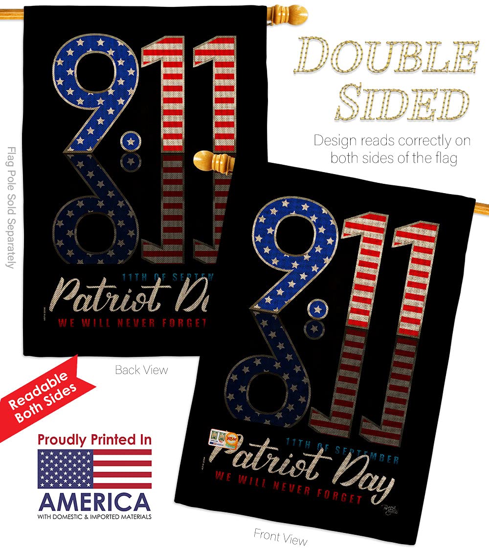 Patriotic September 11 Garden Flag Kit - Double-Sided 28x40 Inch USA-Made Burlap Yard Banner for Memorial Day, Patriot Day & Home Decoration - Perfect for Front Porch, Lawn & Patriotic Events