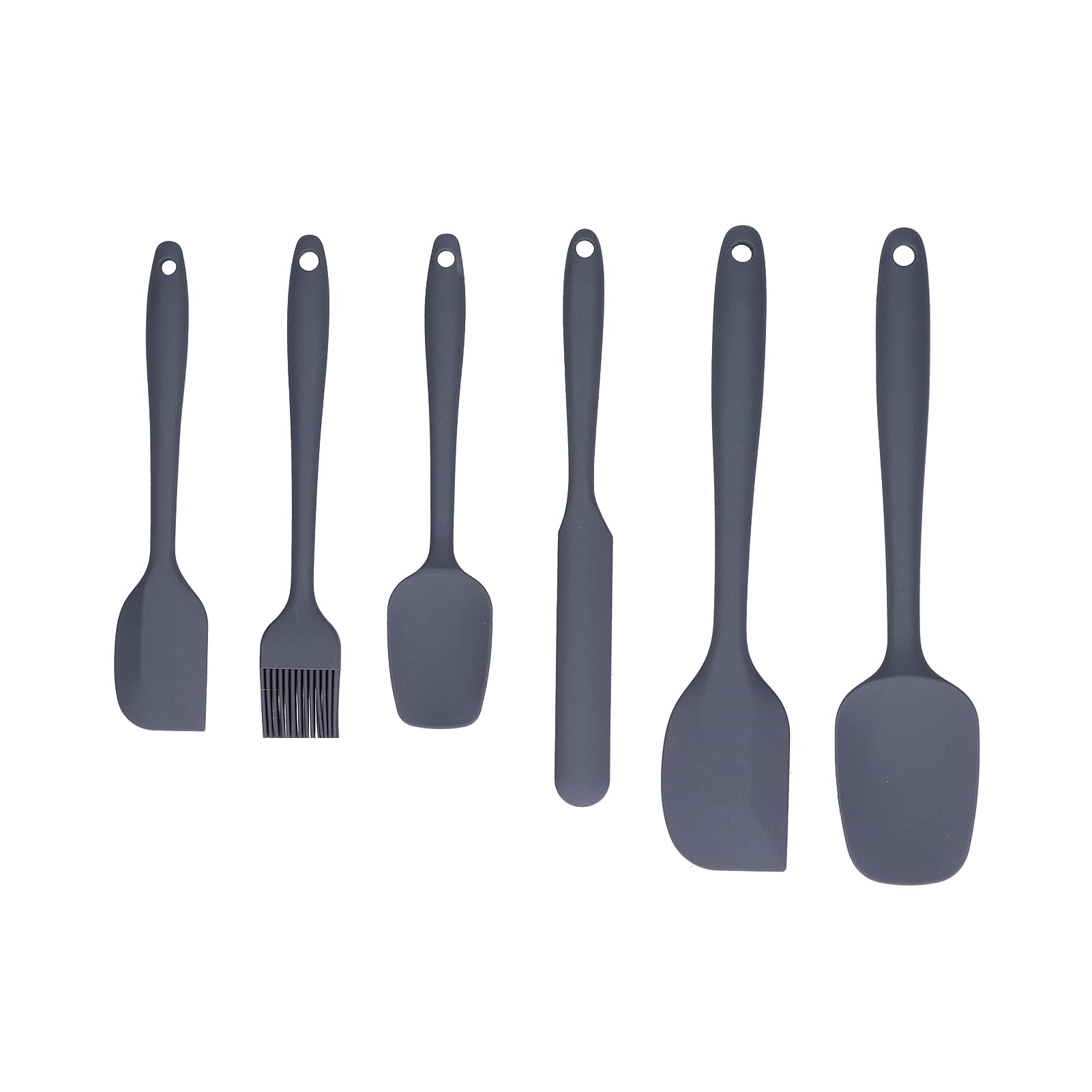 Alvinlite 6-Piece Silicone Spatula Set - Heat-Resistant Kitchen Utensils for Cooking, Baking & Mixing - Includes Spatula & Oil Brush - Perfect for Non-Stick Pans, Cake Decorating & Grilling (Gray)