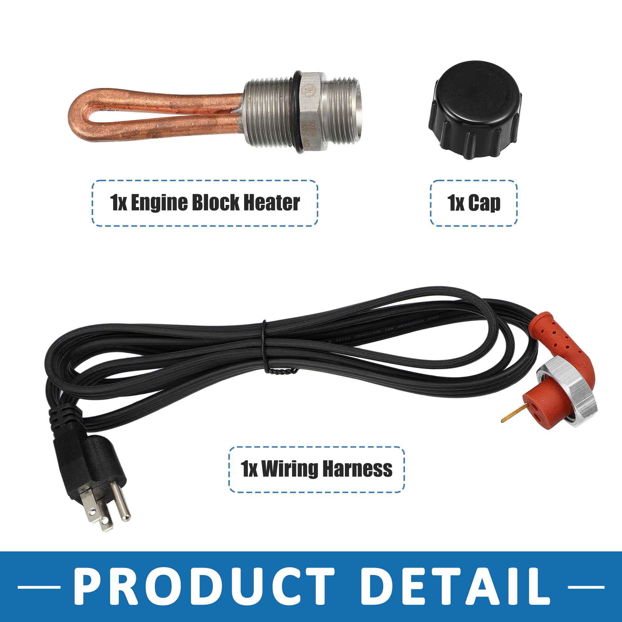 5003619AB Engine Block Heater Assembly with Wiring Harness - Compatible with Ram 3500 2011-2018 Models - Efficient Cold Weather Heating Solution for Trucks - Black