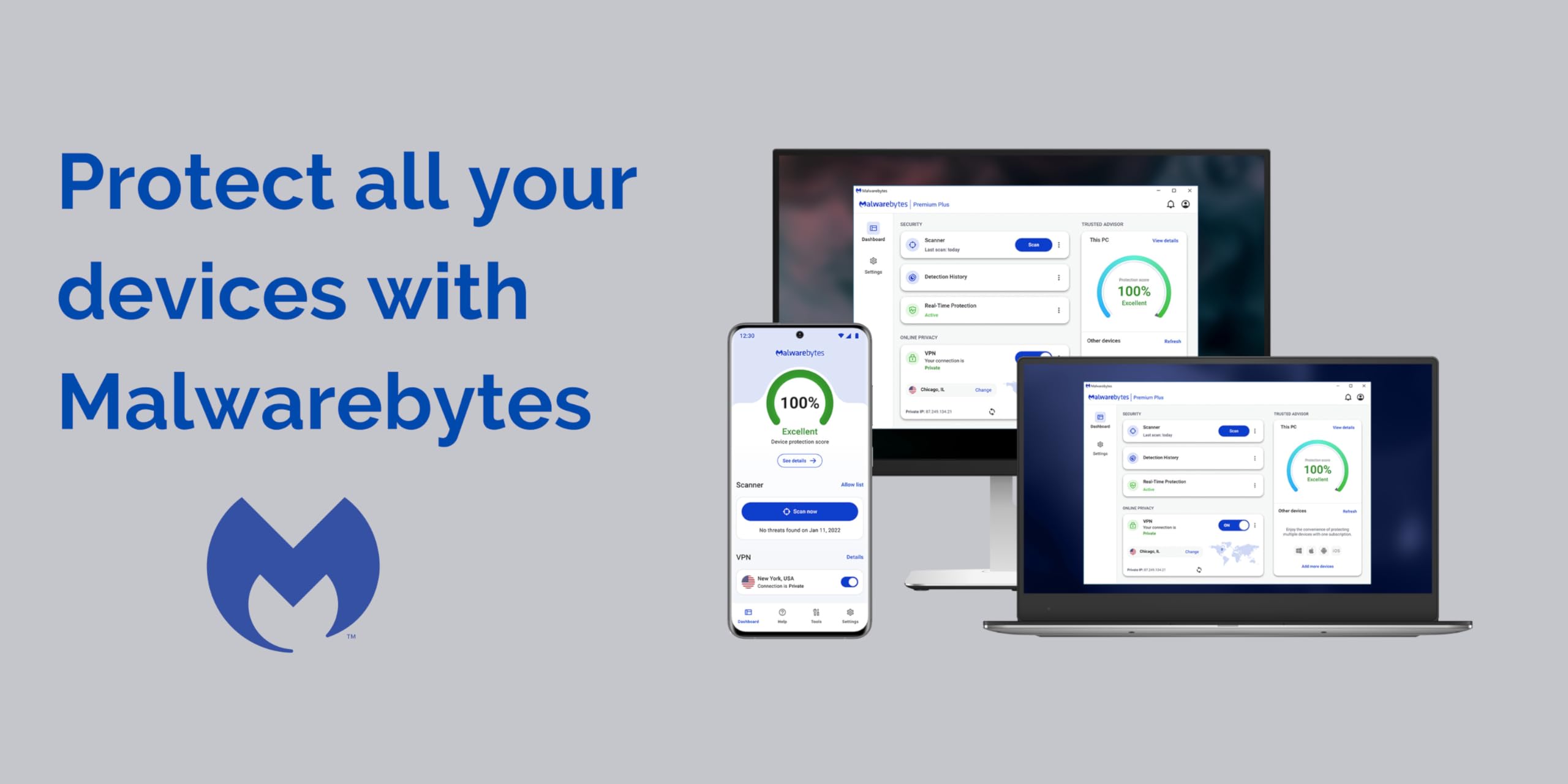 Malwarebytes Premium + Privacy VPN Bundle | 1 Year Subscription for 4 Devices | Compatible with Windows, Mac, Android, iOS & Chrome | Online Activation Code | Protect Your PC, Mobile & Browsing Activities
