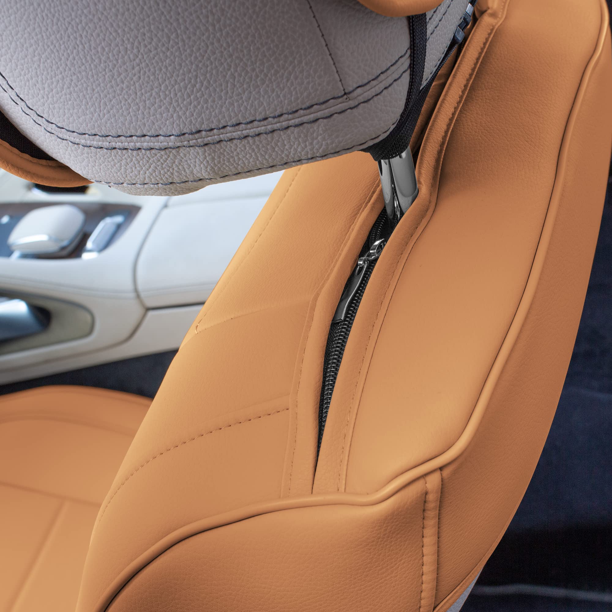 Premium TLH Grande70 Luxe Faux Leather Brown Car Seat Covers - 2 Pack Waterproof Universal Fit for Cars, Trucks & SUVs | Stylish Protection for Daily Commute, Road Trips & Family Travel