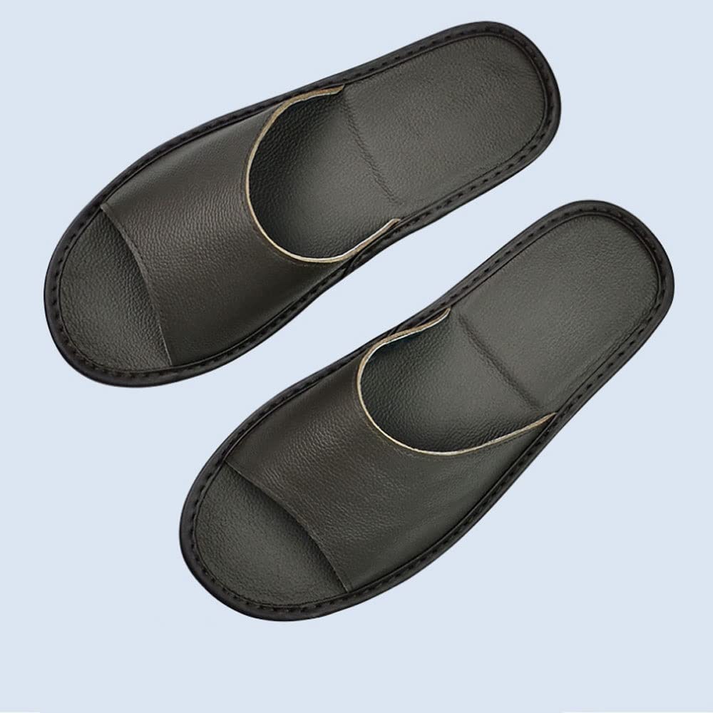 Premium Cowhide Leather Slippers for Men & Women - Comfortable Wooden Floor House Shoes for All Seasons (Spring, Summer, Autumn) - Size 40/41 - Perfect for Indoor Relaxation, Home Office & Cozy Evenings