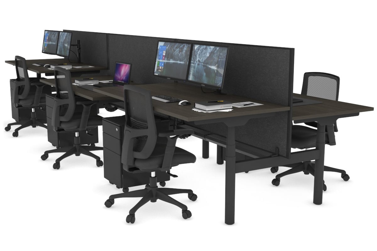 Flexi Premium Height Adjustable 6-Person H Bench Workstation - Black Frame [1200L x 800W with Cable Management] - Ideal for Office, Coworking Spaces & Home Offices