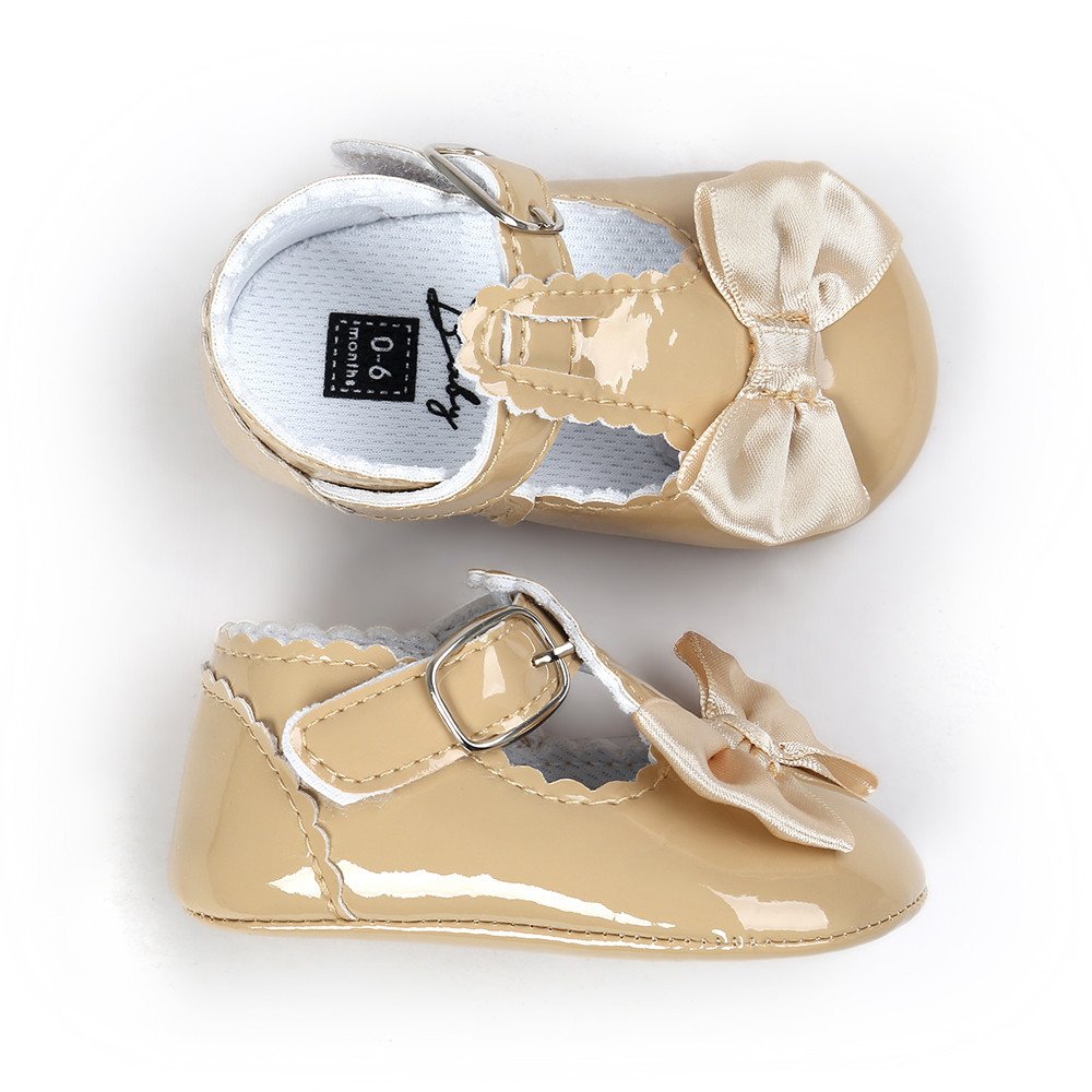 Sparkly Bowknot Mary Jane Flats for Baby Girls - Princess Dress Shoes for First Walkers, Weddings & Parties | Soft Crib Shoes for Festive Occasions & Special Events