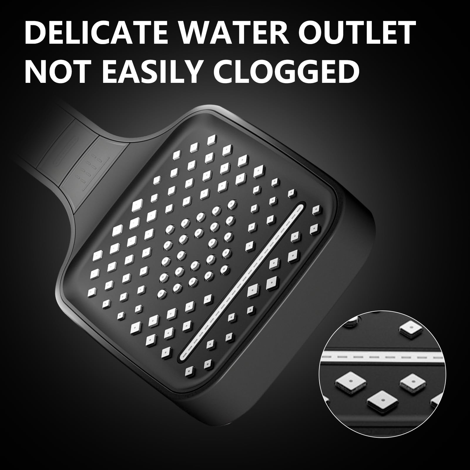VicBou High Pressure Shower Head with 7 Spray Modes - 1.5m Hose, Water Saving Design & Stop Button - Square Chrome Shower Head in Black - Perfect for Bathroom, Spa-Like Shower Experience & Water Conservation