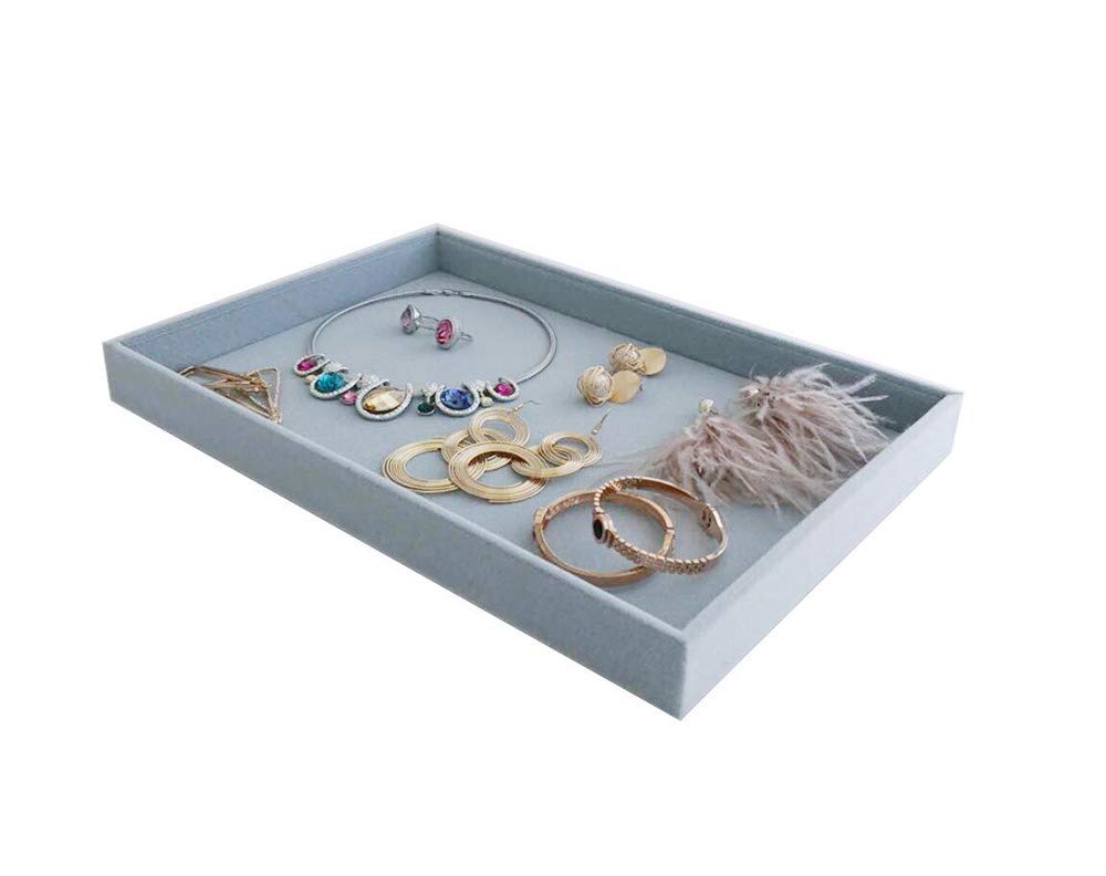 Premium Velvet Grey Jewelry Trays - Stackable Drawer Organizer Inserts with Dividers for Necklaces, Rings & Watches | Luxury Jewelry Storage Solution for Bedroom Vanity & Travel Case Organization