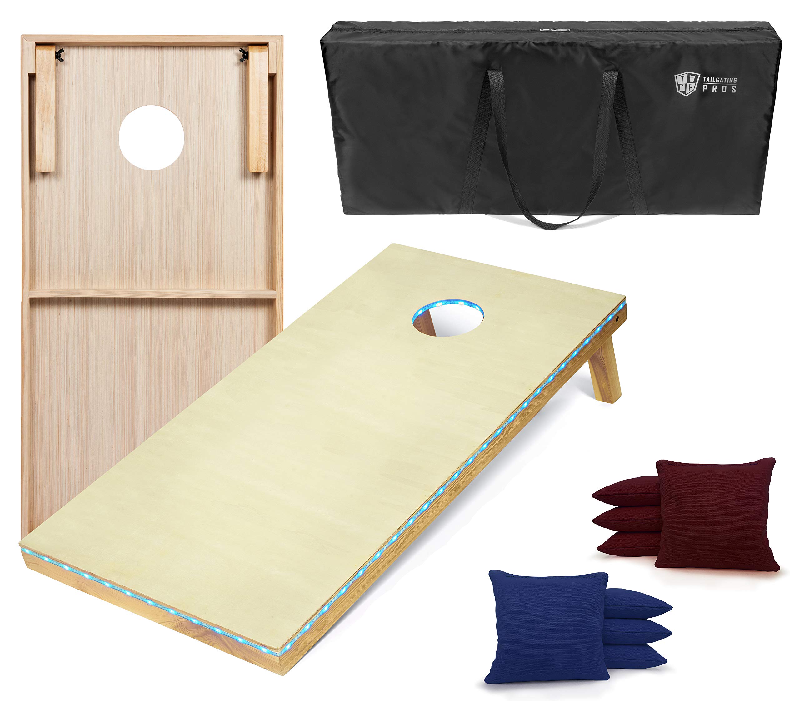 Premium LED Cornhole Game Set - 4'x2' Glow-in-the-Dark Cornhole Boards with Built-in Lights, 8 Bean Bags & Carrying Case - Perfect for Backyard Parties, Tailgating, and Nighttime Outdoor Games