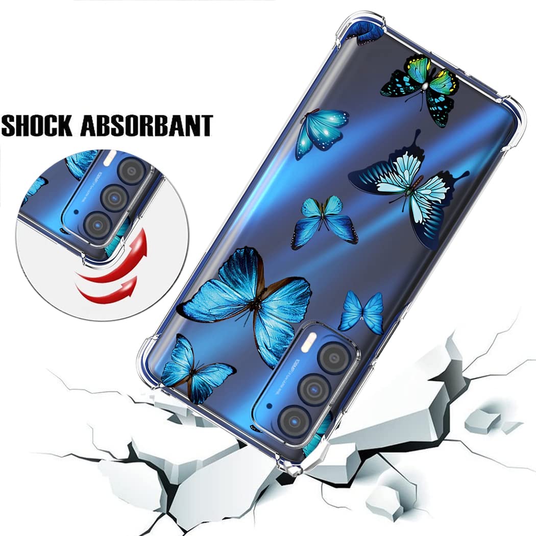 Shockproof Clear TPU Phone Case for Moto Edge 2021/5G UW/G Power 2022 - Cute Blue Butterfly Pattern Slim Protective Cover | Durable Soft Rubber Back for Motorola Edge 2021 - Perfect for Daily Use, Work & Travel Protection