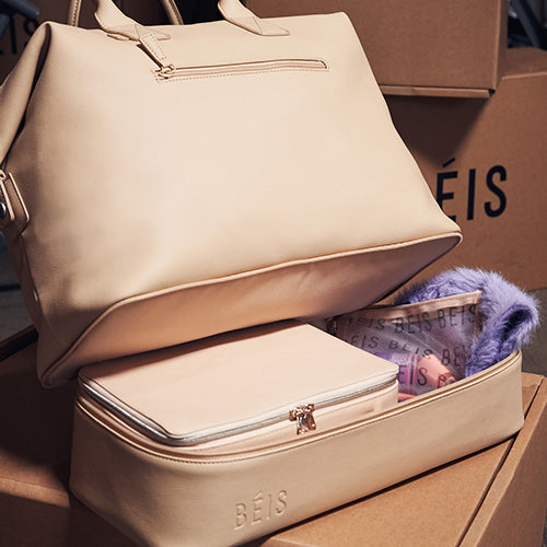 Premium Beige Weekender Bag - Stylish & Spacious Travel Duffel for Women & Men - Perfect for Weekend Getaways, Gym, Work & Overnight Trips