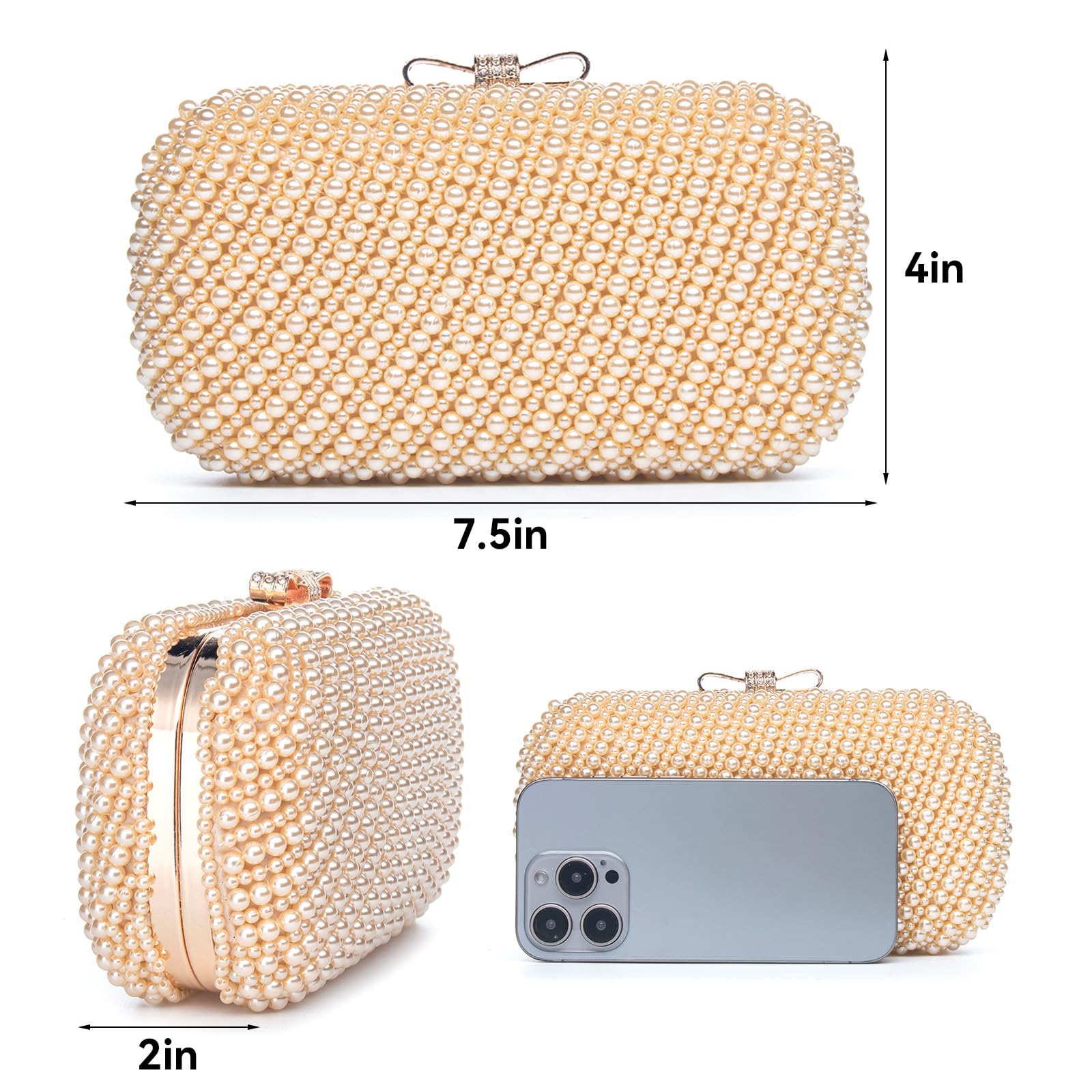 YYW Women's Pearl Clutch Purse - Elegant Beaded Evening Handbag with Chain for Wedding, Bride, Party & Special Occasions | Perfect for Prom, Cocktail Events & Formal Gatherings