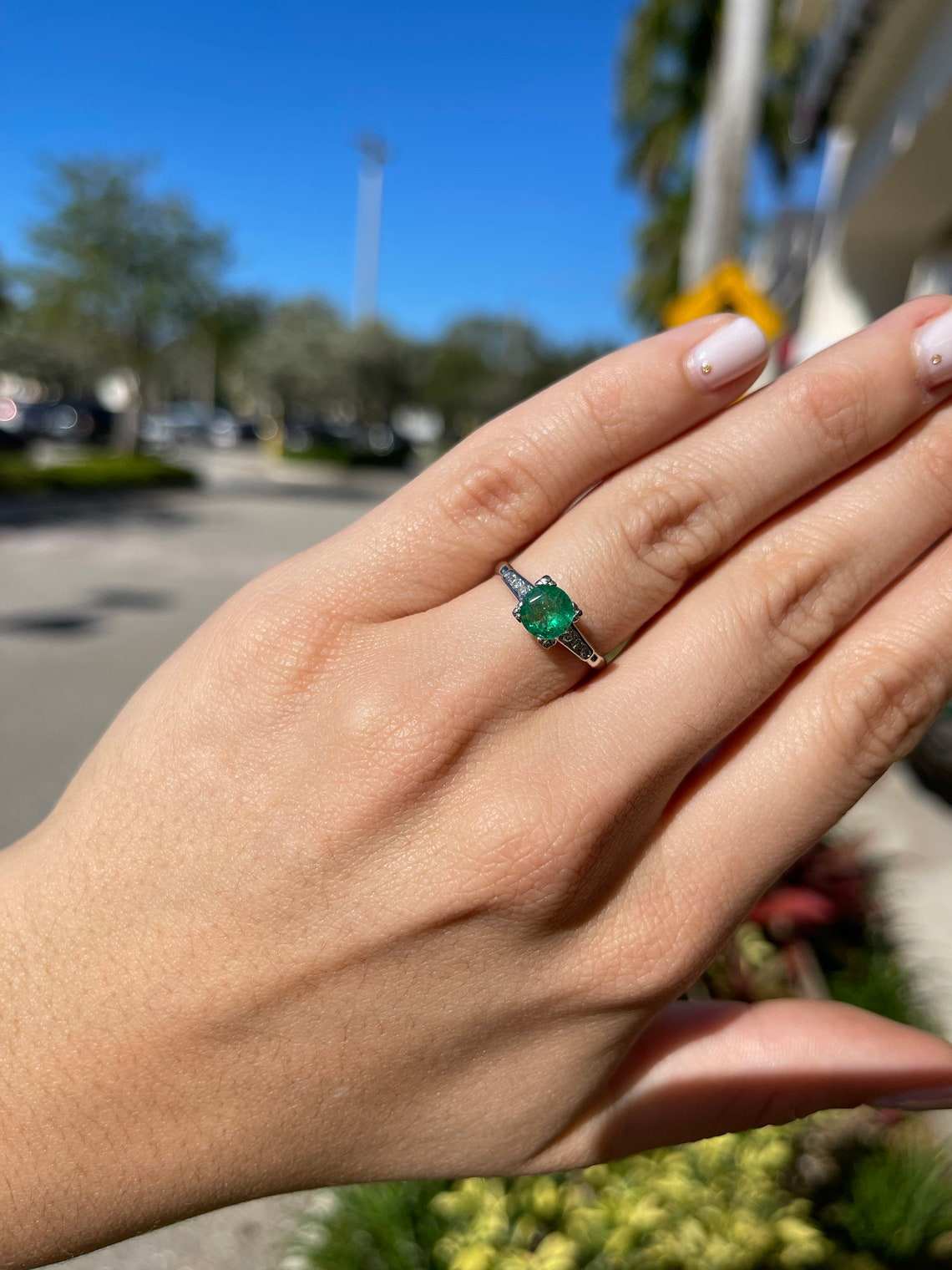 1.0tcw Dainty Dark Green Natural Emerald & Diamond Engagement Ring 14K Gold - Perfect for Proposals, Weddings, and Anniversary Gifts