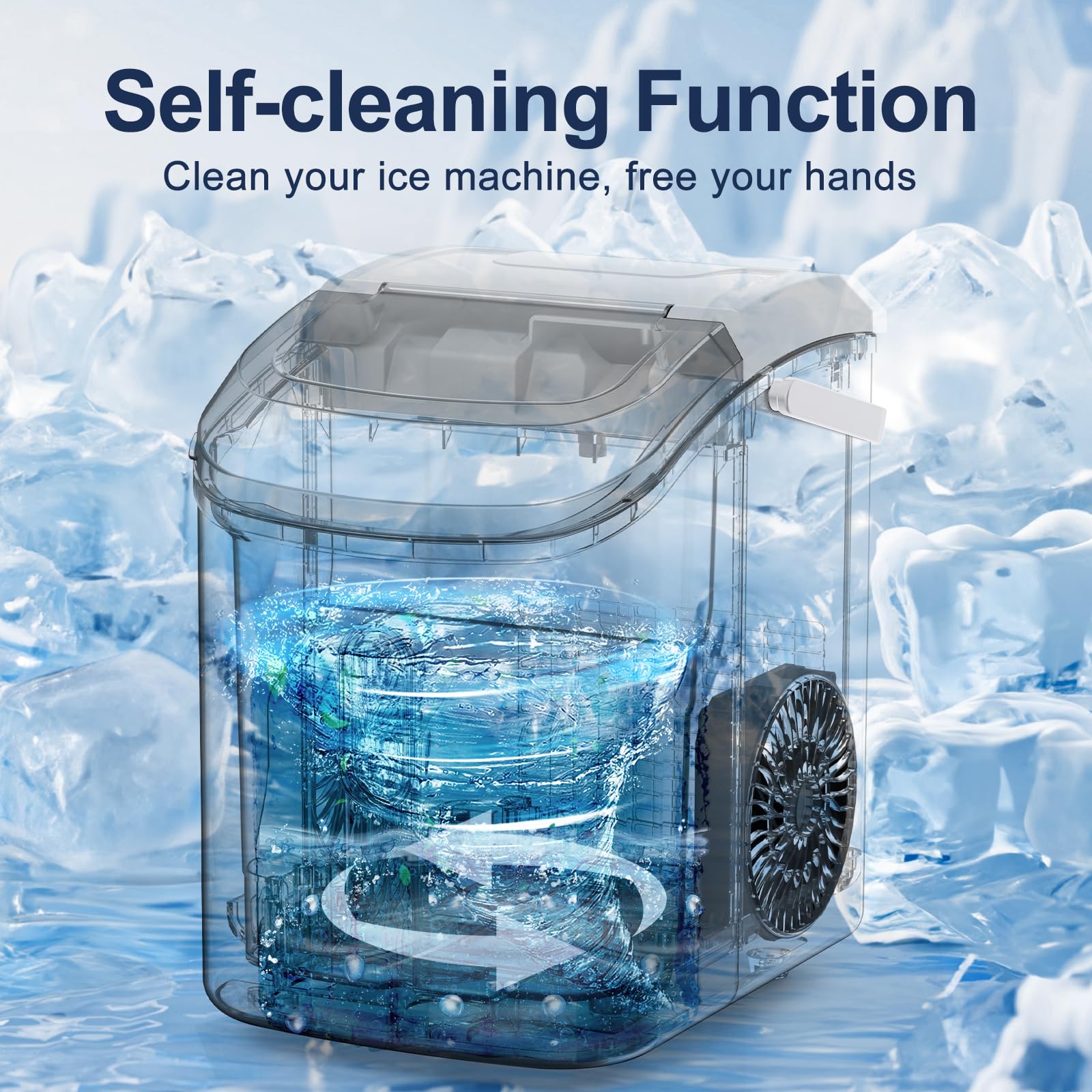 ZAFRO Portable Countertop Ice Maker with Handle - 35.5Lbs/24H Fast Ice Production, Self-Cleaning Nugget Ice Machine with Ice Basket & Scoop - Perfect for Home, Office, Parties & Outdoor Use - White
