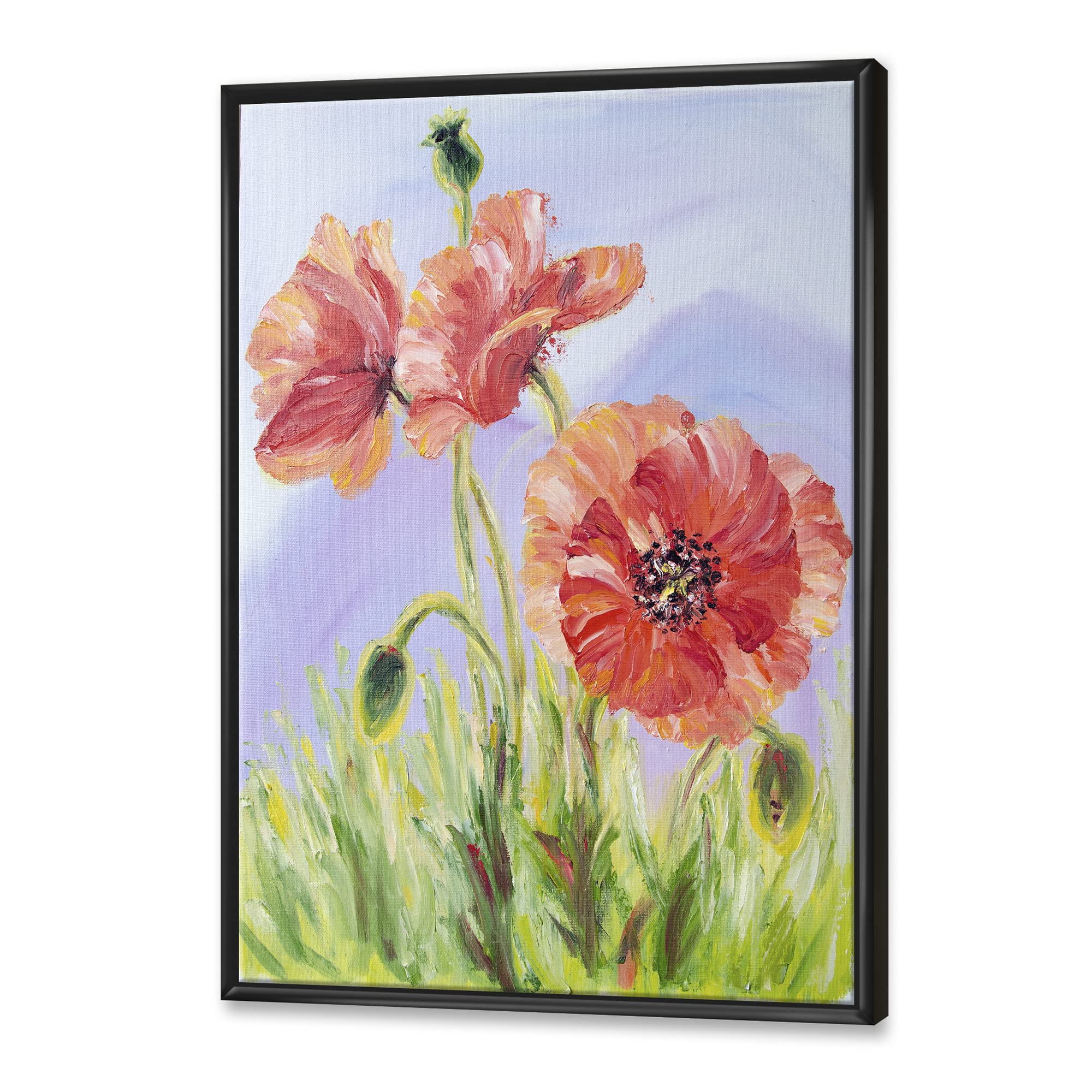 DesignQ Blossoming Poppies In The Morning IV - Traditional Framed Canvas Wall Art Print - Perfect for Living Room, Bedroom & Office Decor