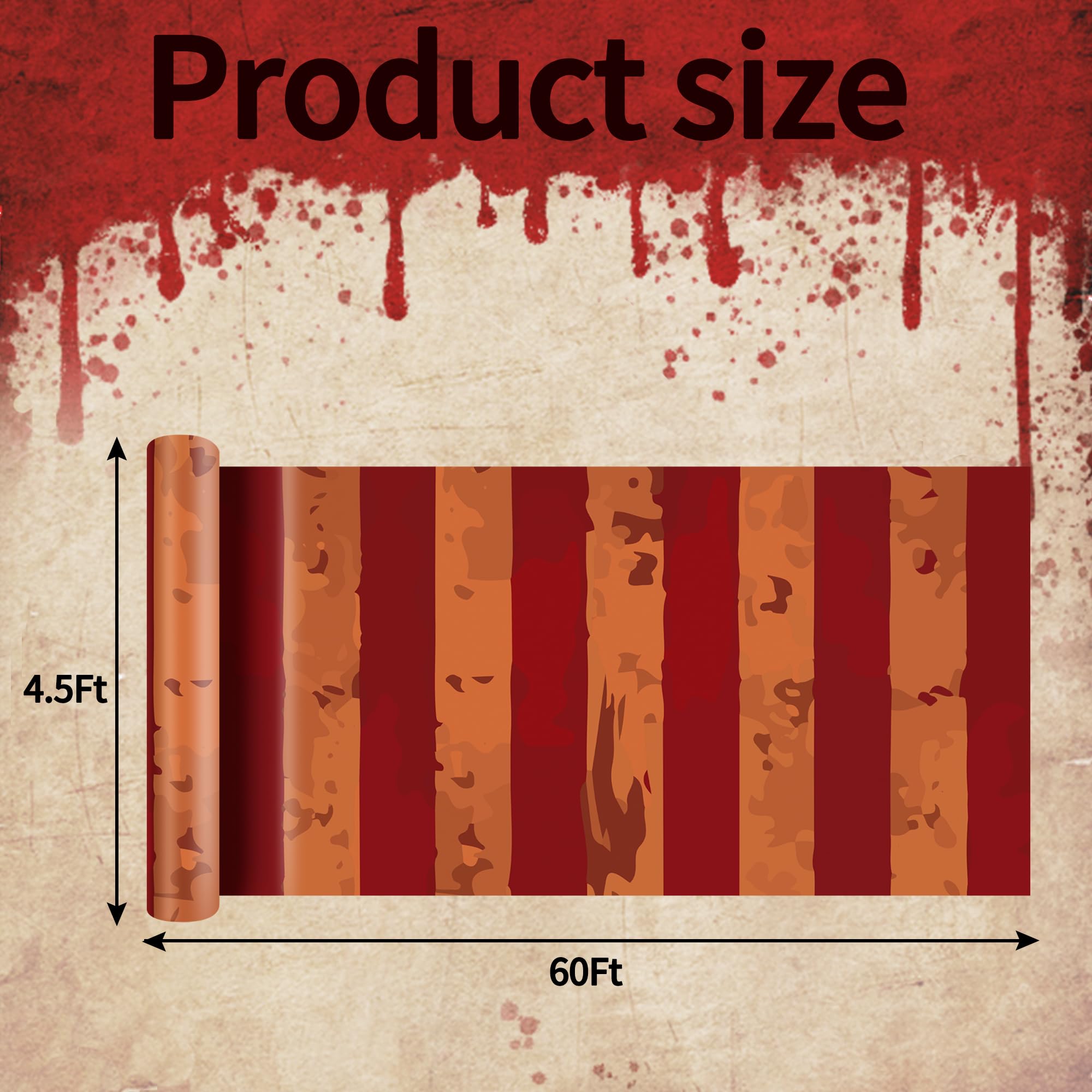 60 Ft x 54 in Creepy Carnival Tablecloth Roll - Evil Halloween Bloody Circus Backdrop - Scary Carnival Decorations for Halloween Party, Haunted House & Spooky Events - Perfect for Halloween Decor, Themed Parties & Carnival Backgrounds