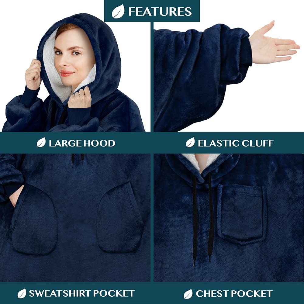 PAVILIA Wearable Blanket Hoodie for Women & Men - Sherpa Fleece Oversized Sweatshirt with Hood - Cozy Hooded Blanket Sweater for Lounge, Camping & Movie Nights