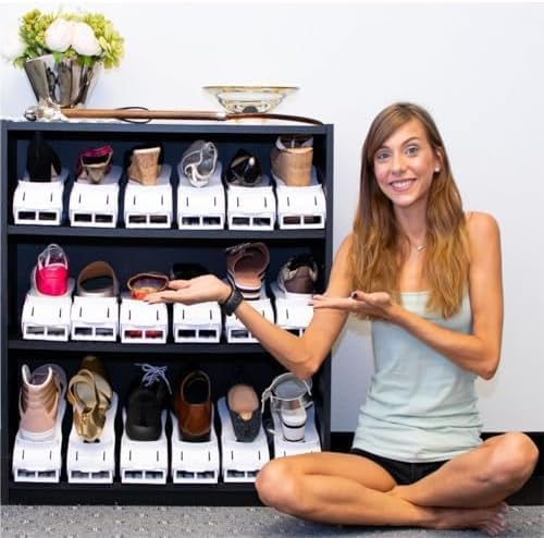 Shopeal Adjustable Shoe Rack Organizer - Double Deck Stackable Shoe Storage for Closet - Space Saving Shoe Holder (White, 12 Pack) - Perfect for Small Spaces, Apartment Living & Closet Organization