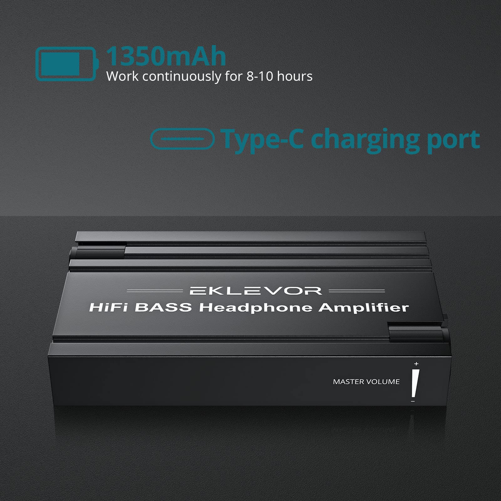EKLEVOR Portable HiFi Headphone Amplifier with Bass Boost - 16-600Ω Impedance, Rechargeable Audio AMP, 3.5mm AUX Output for Mac, iPhone, iPad, MP3, MP4, PC, PS4 & PS5 Controller - Perfect for Gaming, Music Production & Travel